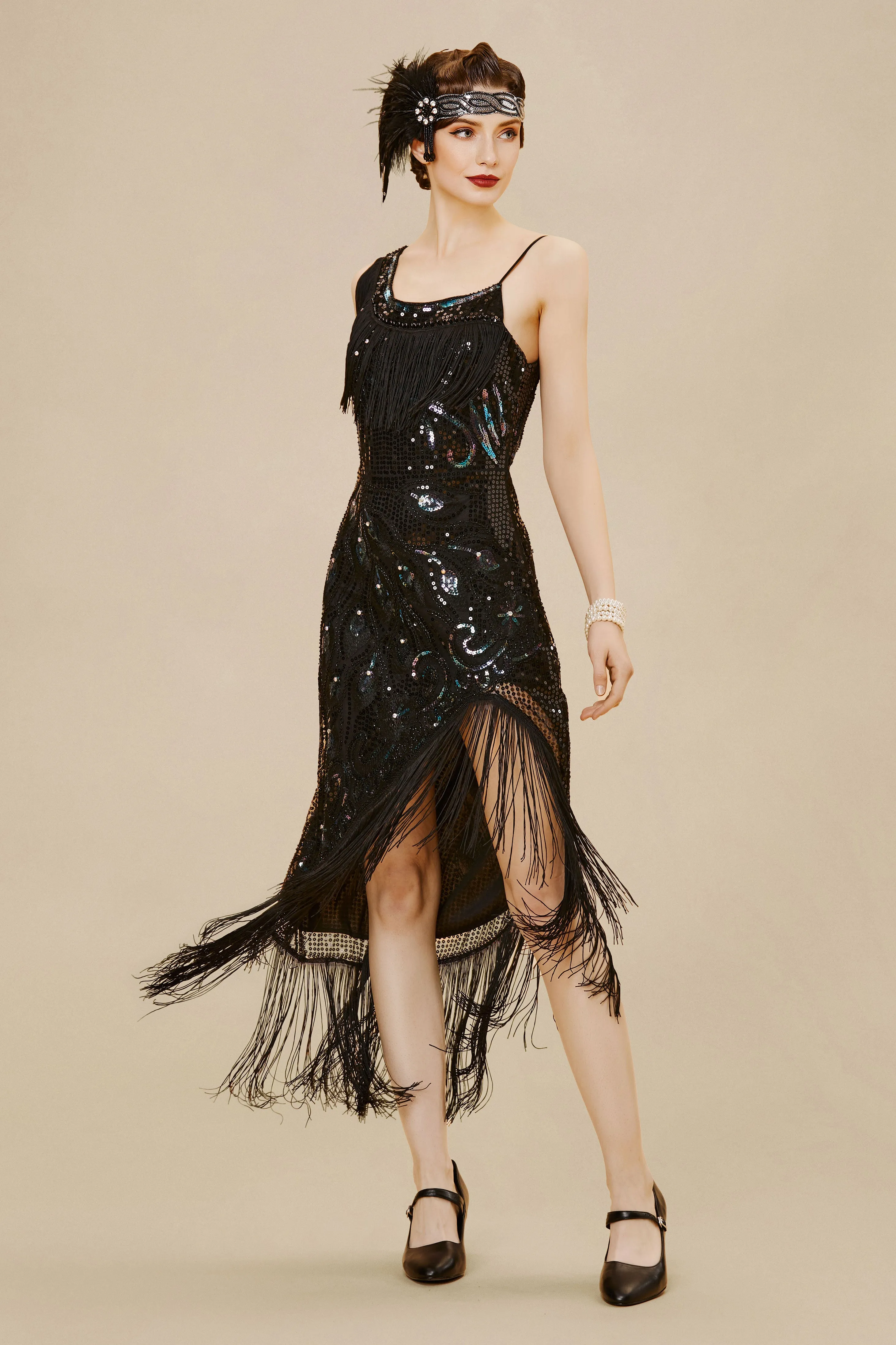 1920s One Shoulder Strap Fringe Midi Dress sold by BABEYOND product image thumbnail 3