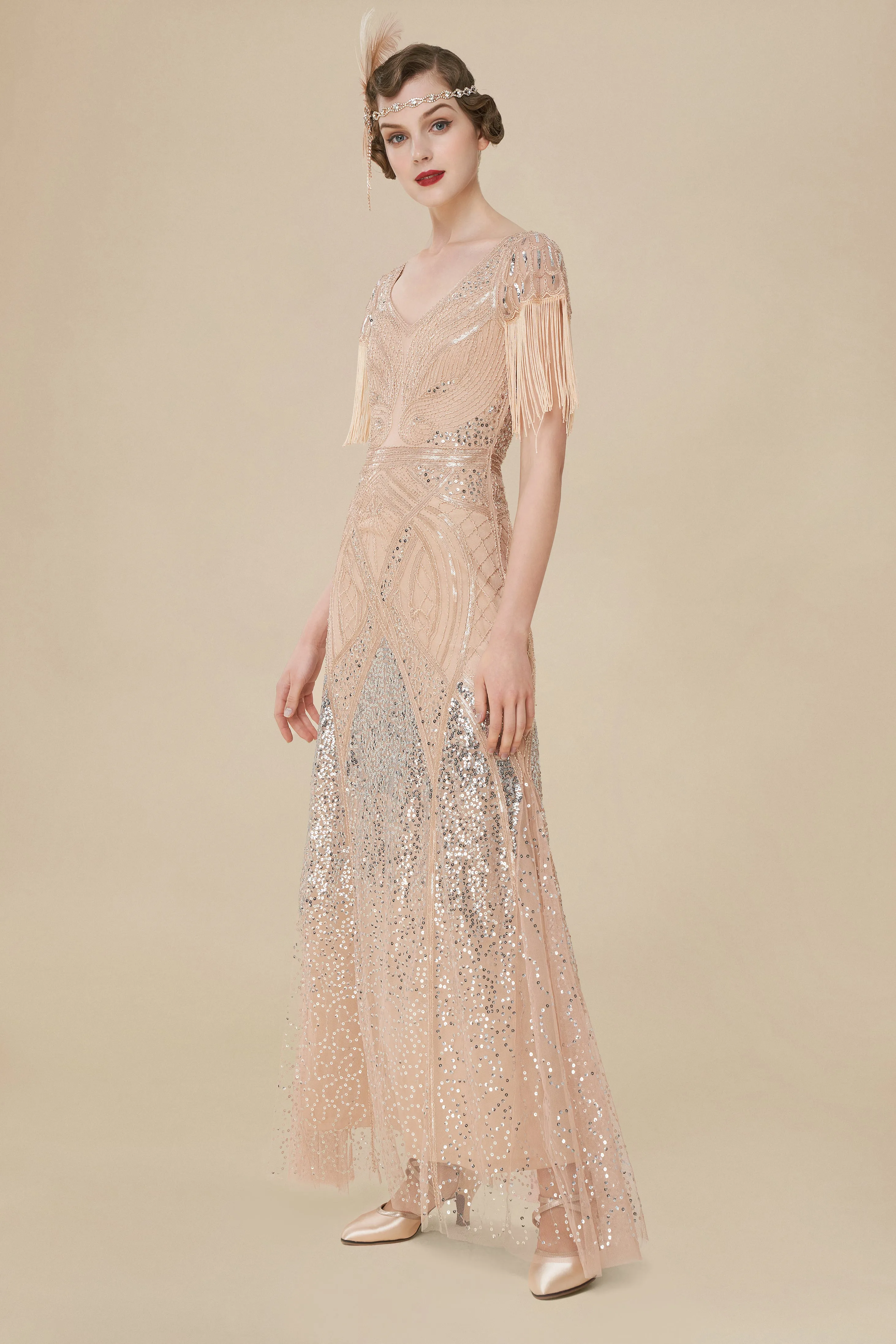 1920s Mermaid Hem Maxi Bodycon Cocktail Dress sold by BABEYOND product image thumbnail 3