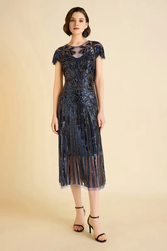 Retro Contrast Floral Bead Flapper Dress sold by BABEYOND