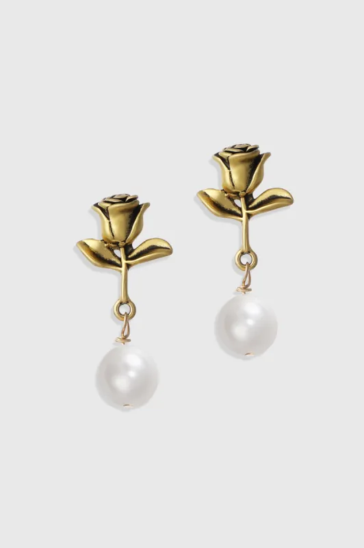 Vintage Rose Pearl Drop Earrings sold by BABEYOND