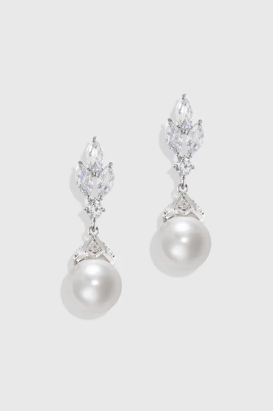 Radiant Leaf-Embellished Pearl Drop Earrings sold by BABEYOND