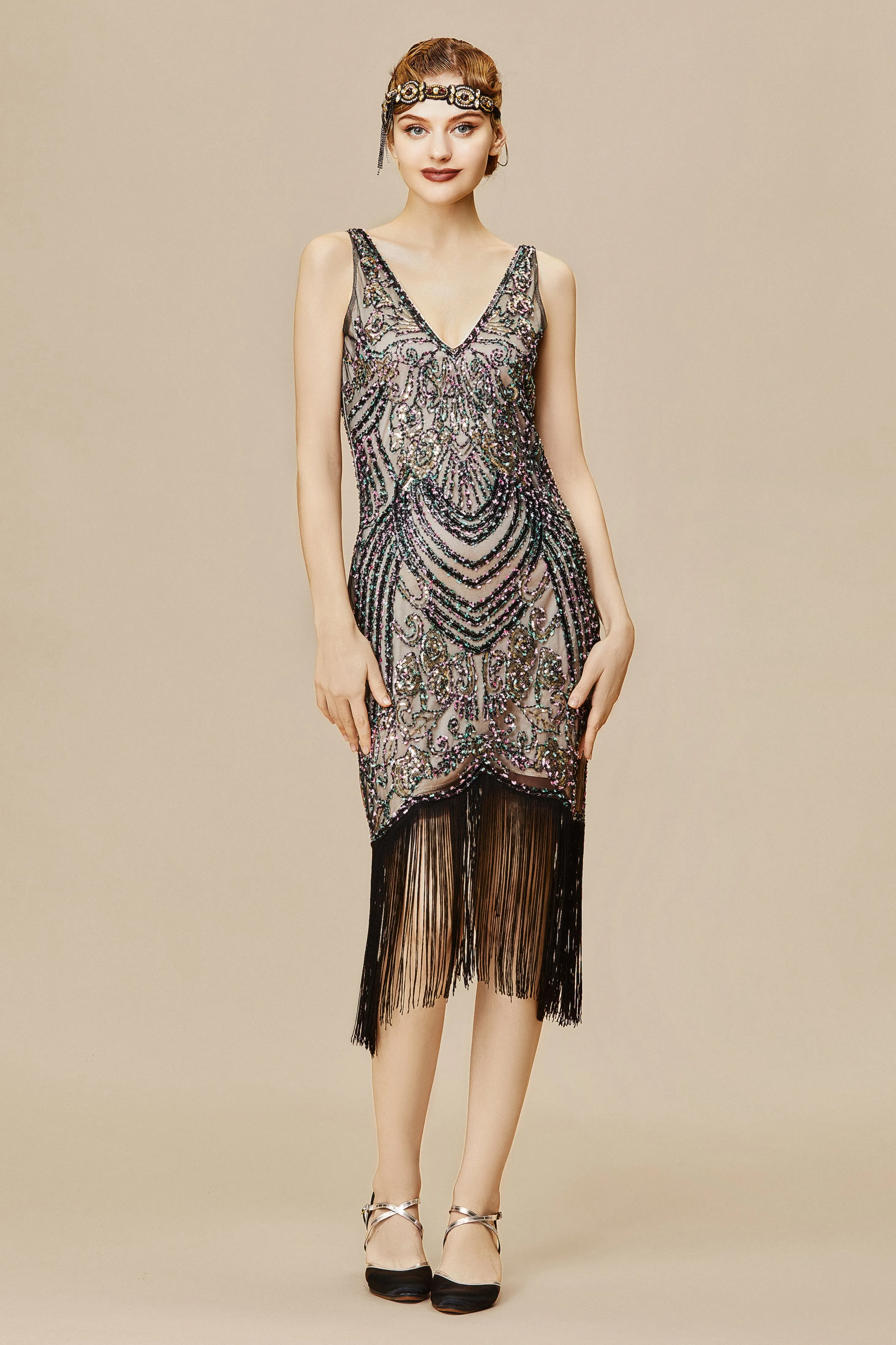 Iridescent Beaded V-Neck Prom Dress sold by BABEYOND
