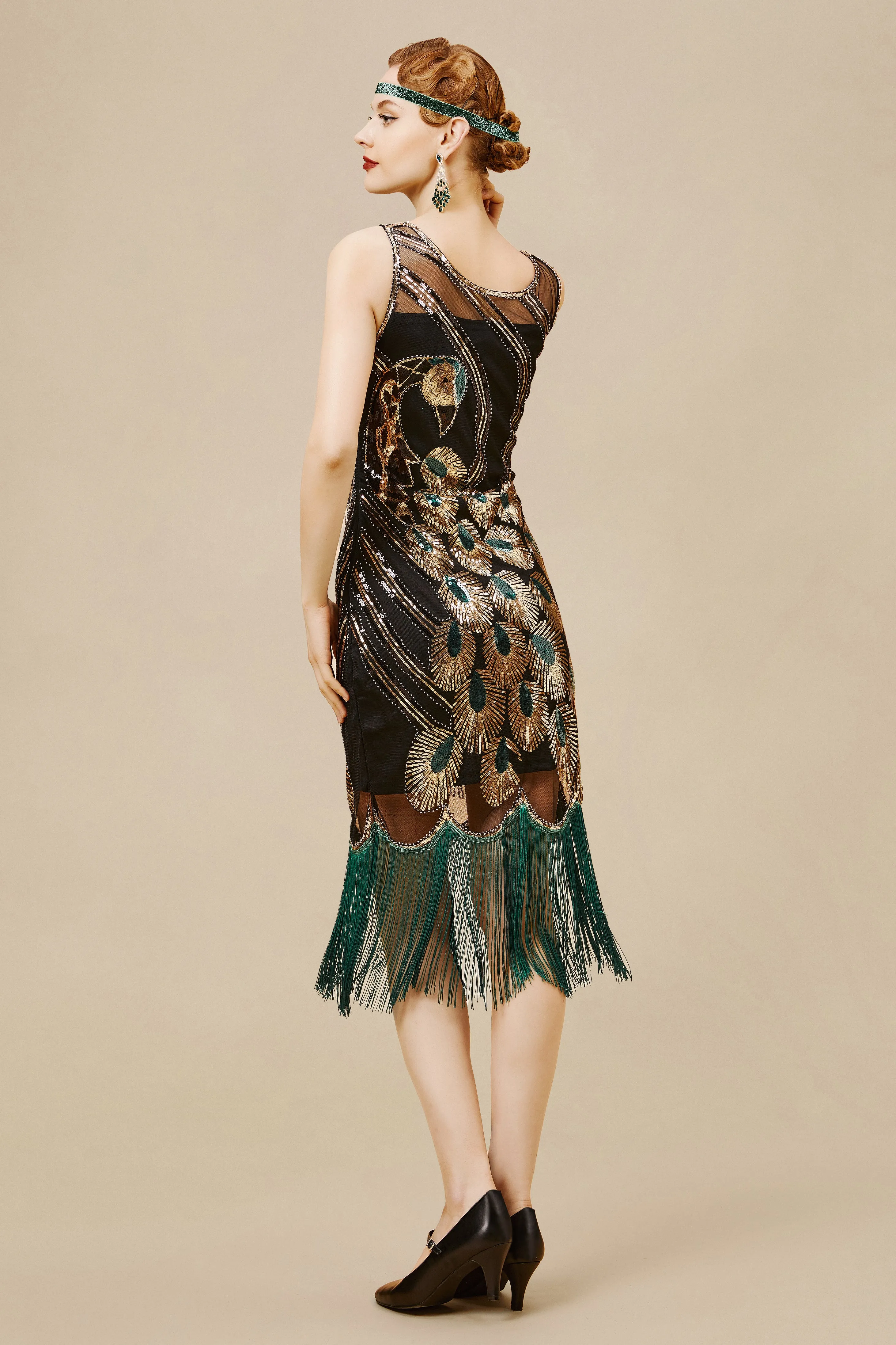 1920s Glitter Sequin Peacock Scoop Neck Dress sold by BABEYOND product image thumbnail 2