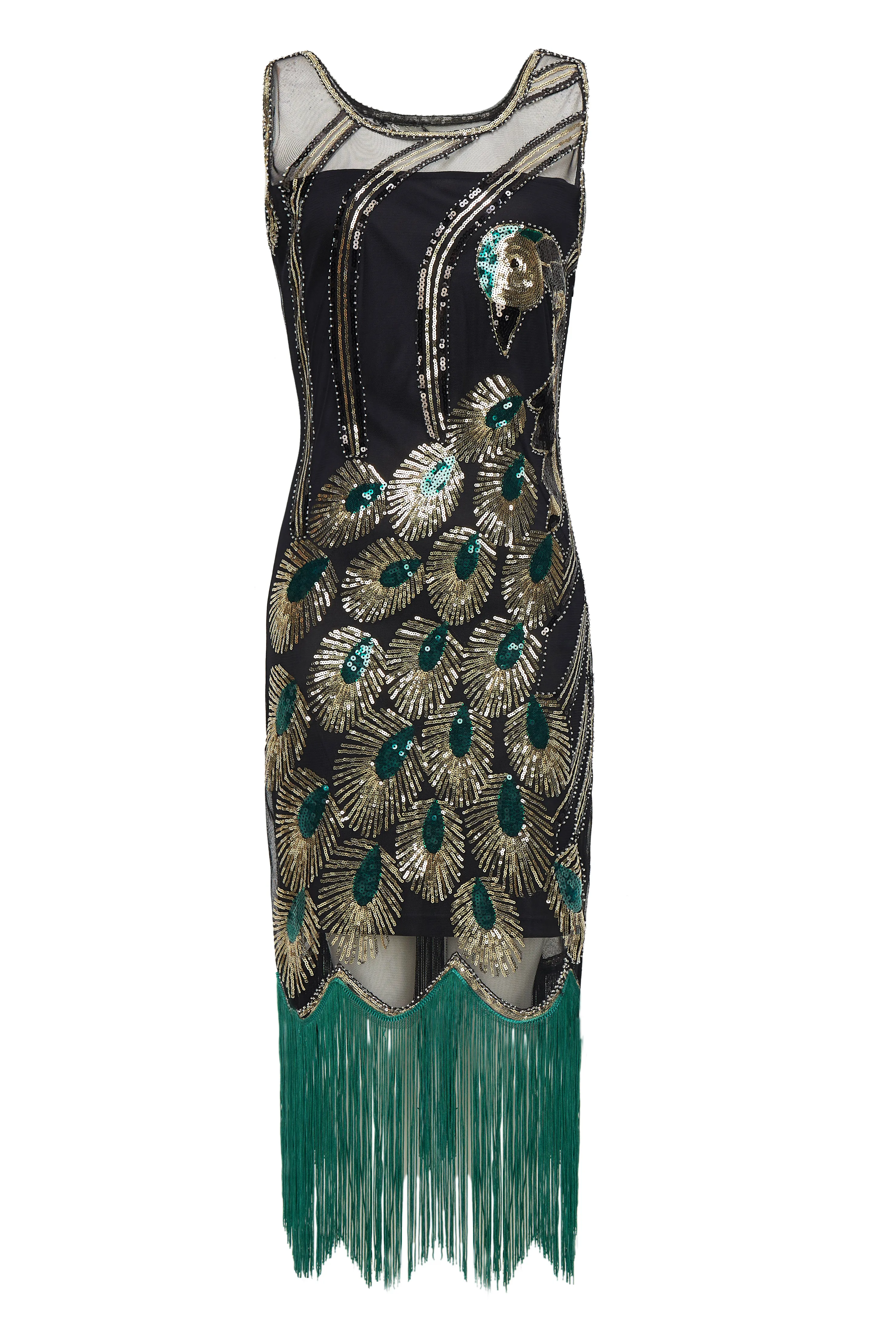 1920s Glitter Sequin Peacock Scoop Neck Dress sold by BABEYOND product image thumbnail 5