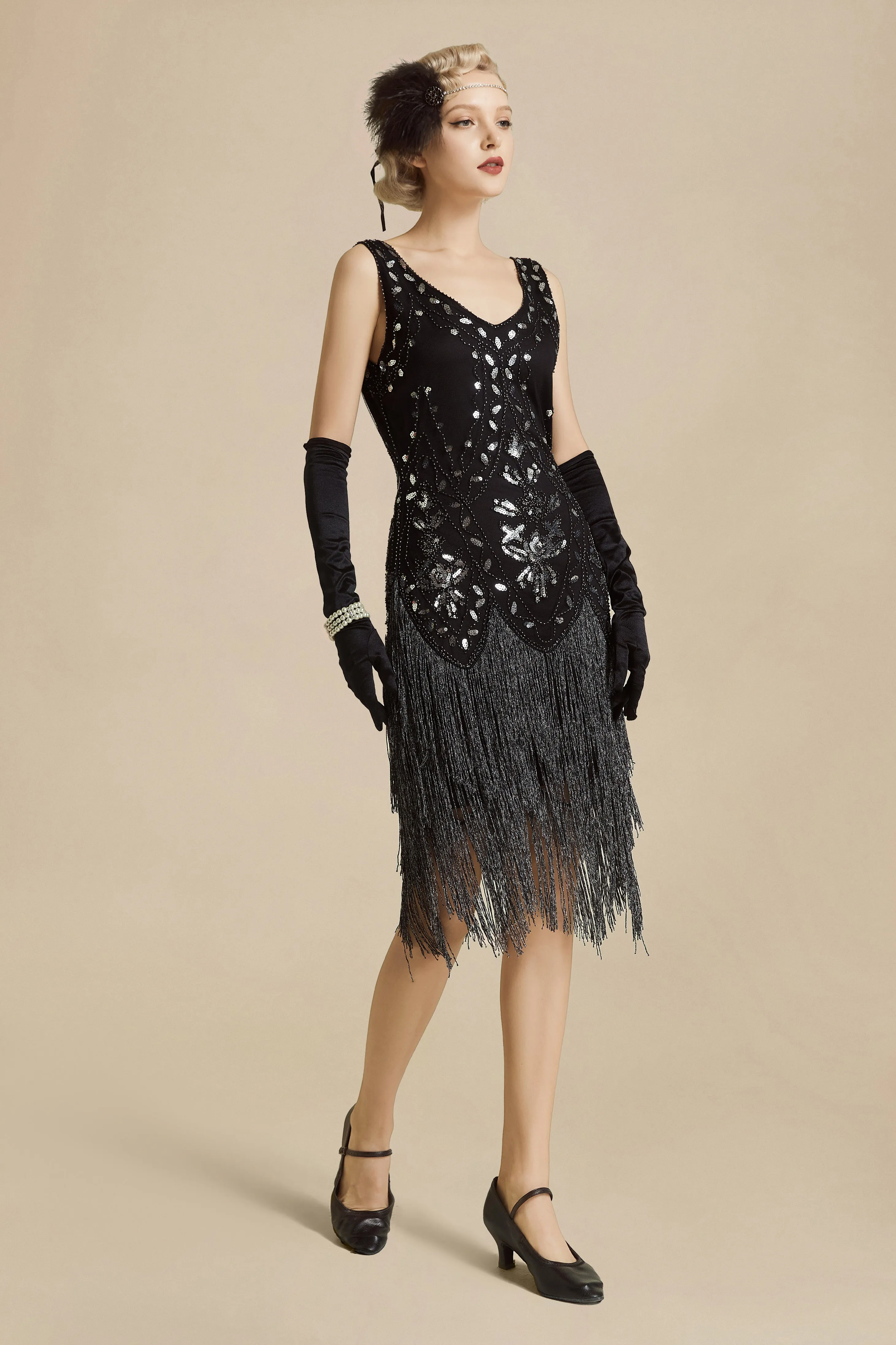 Embroidery Retro Midi Flapper Dress sold by BABEYOND product image thumbnail 3