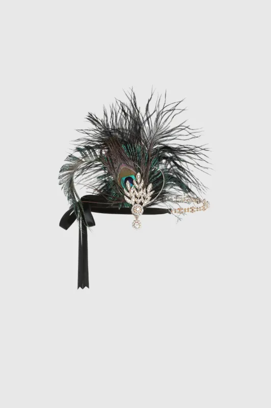 Art Deco Leaf Peacock Feather Headband sold by BABEYOND