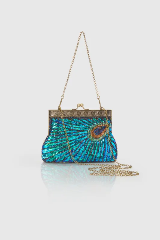 1920s Gatsby Peacock Sequined Clutch sold by BABEYOND