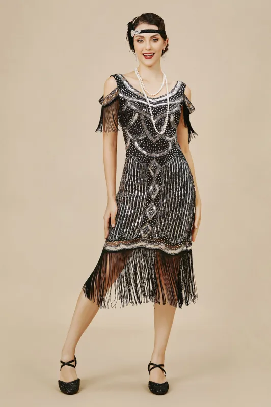 1920s Beaded Off Shoulder Flapper Dress sold by BABEYOND