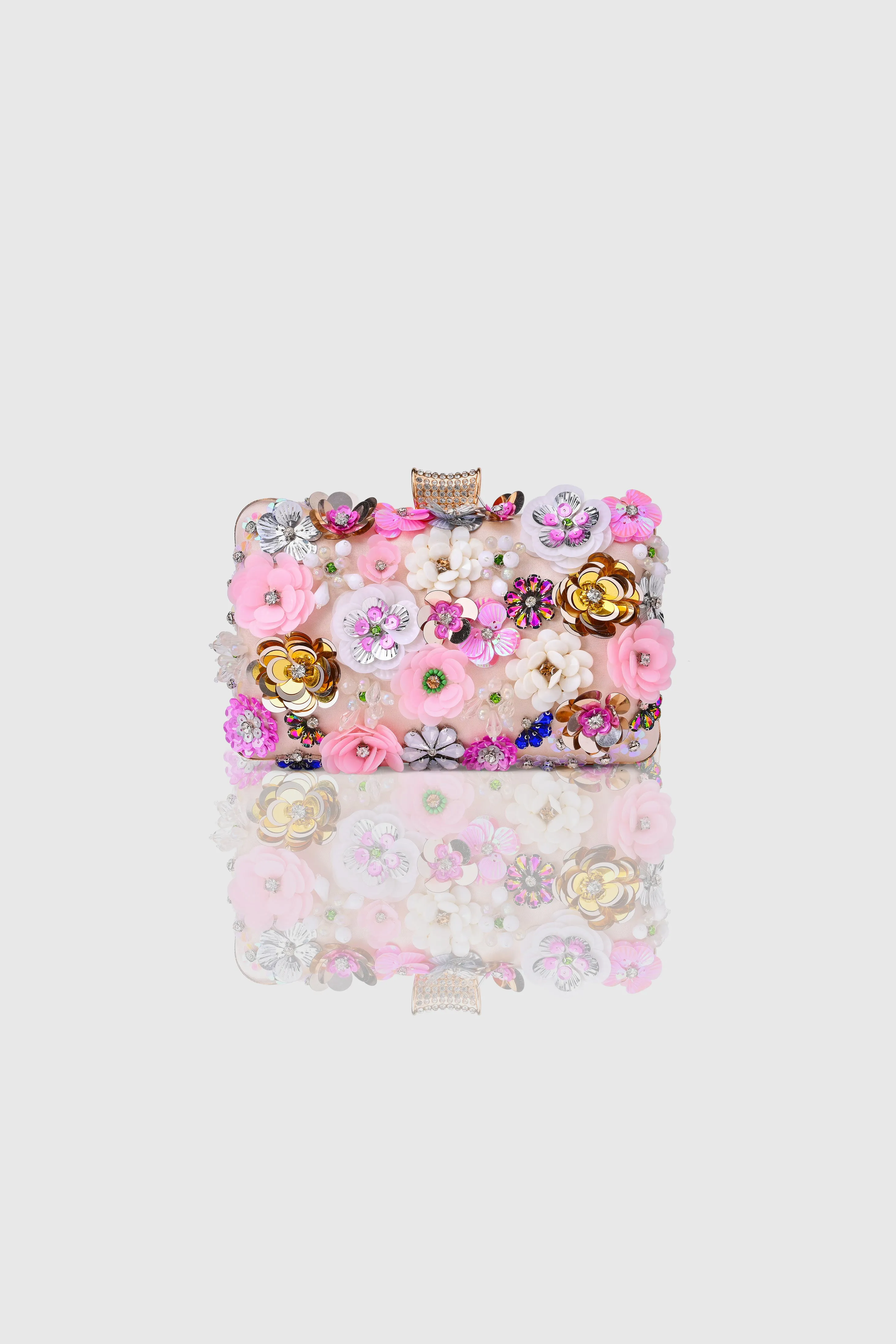 Embellished Rhinestone Sequin Floral Clutch sold by BABEYOND