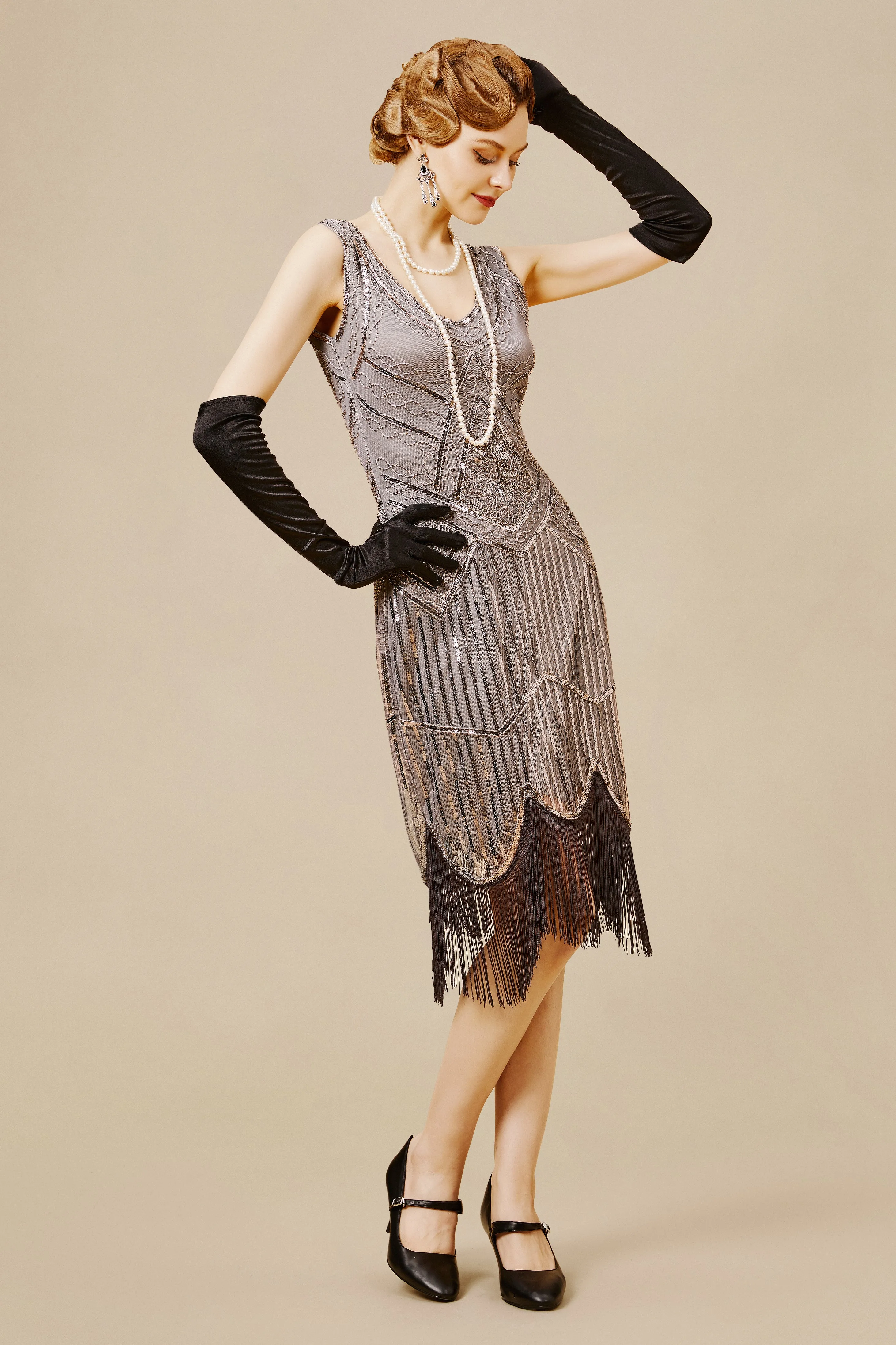 1920s Beaded Sequin Fringe Prom Party Dress sold by BABEYOND product image thumbnail 3