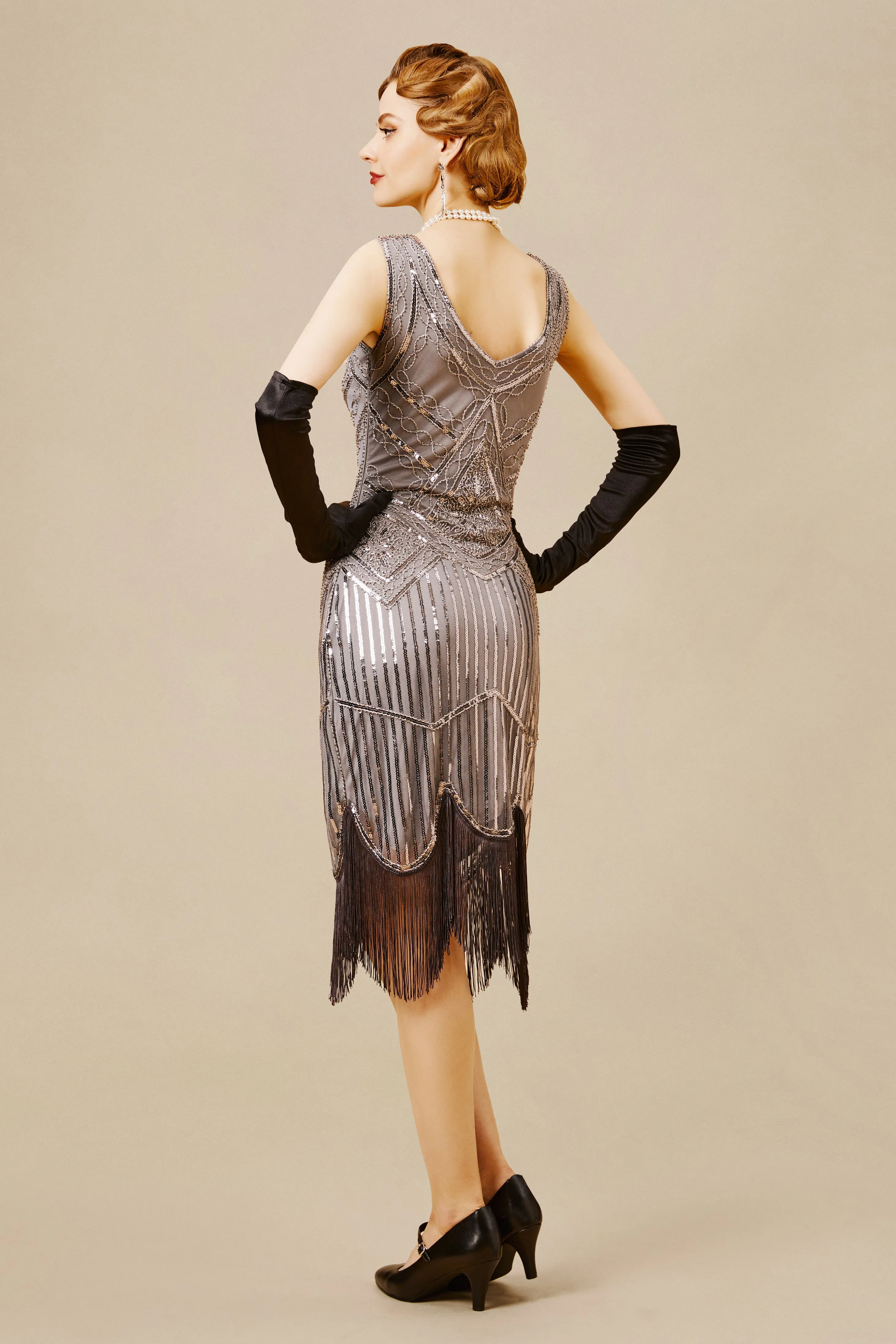 1920s Beaded Sequin Fringe Prom Party Dress sold by BABEYOND product image thumbnail 2