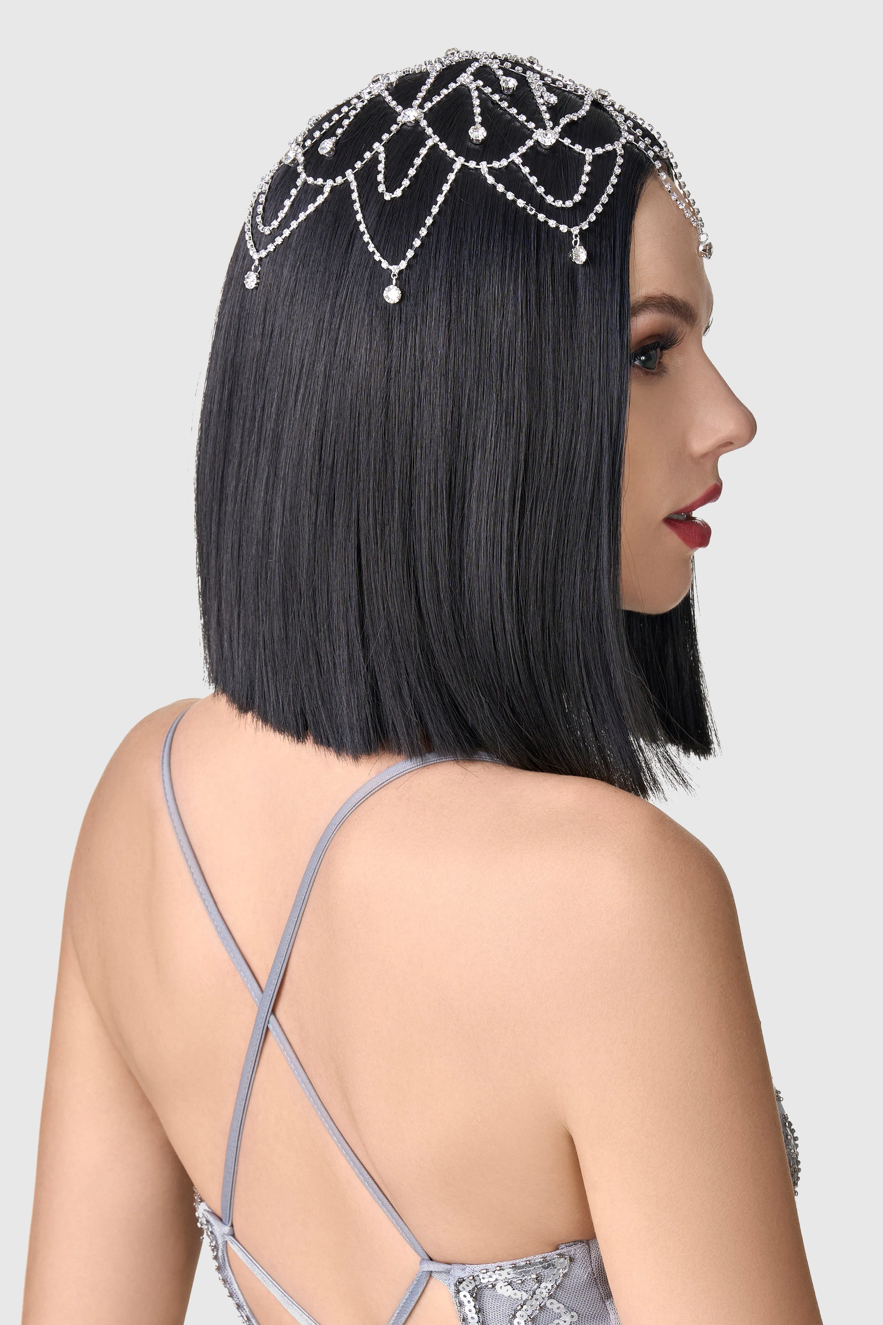 Rhinestone Pearl Chain Cap Headpiece sold by BABEYOND product image thumbnail 4