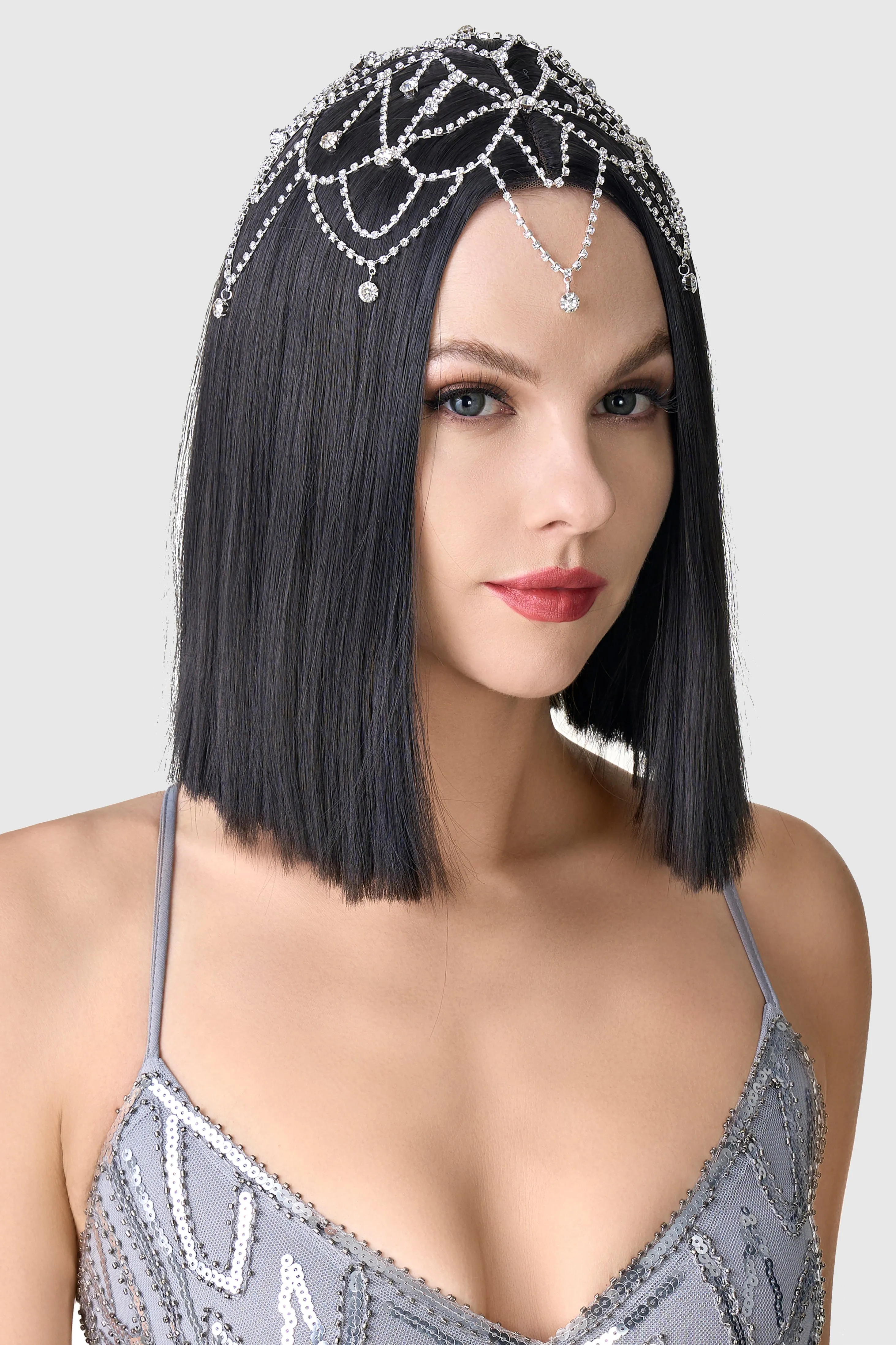 Rhinestone Pearl Chain Cap Headpiece sold by BABEYOND product image thumbnail 3