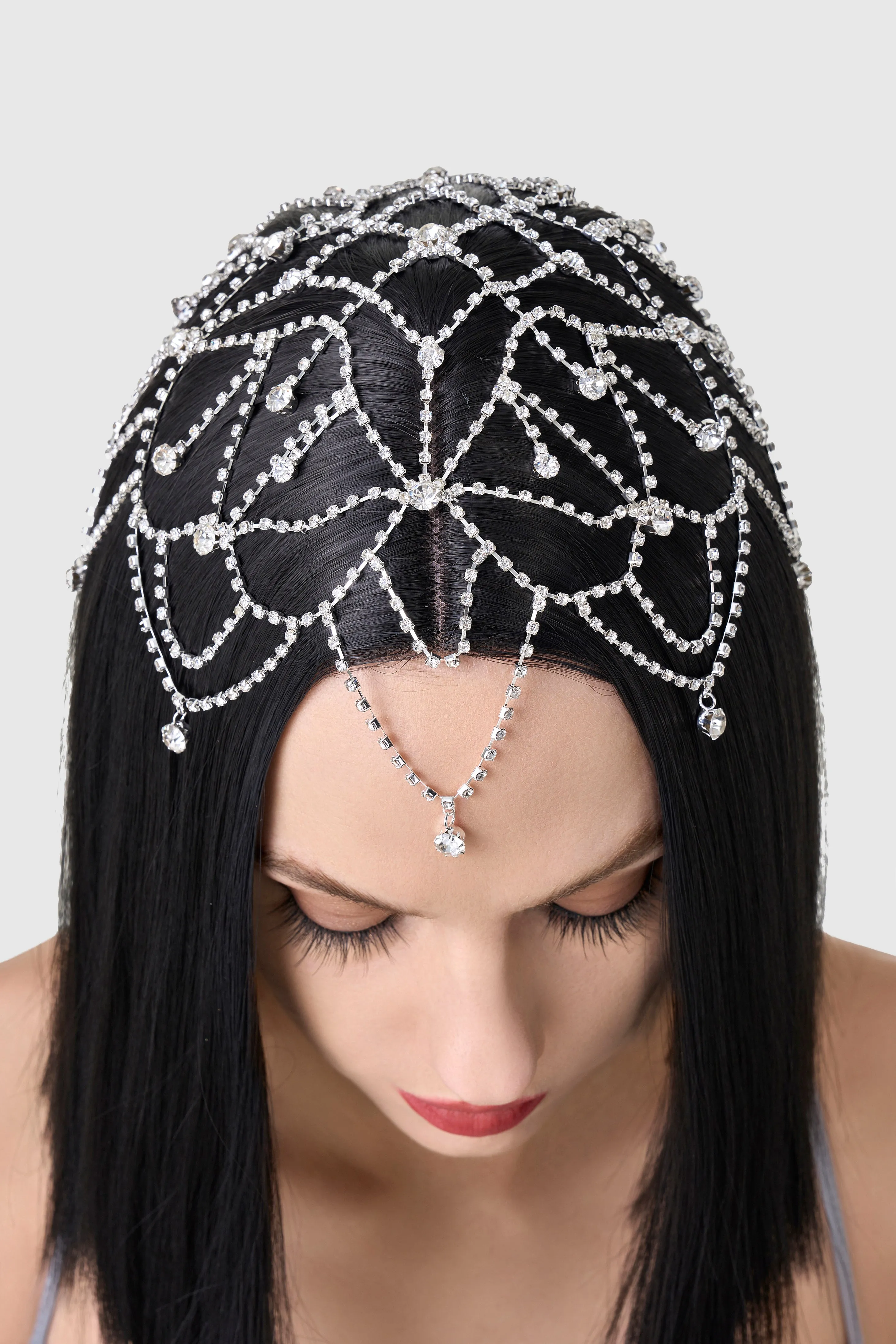 Rhinestone Pearl Chain Cap Headpiece sold by BABEYOND product image thumbnail 2