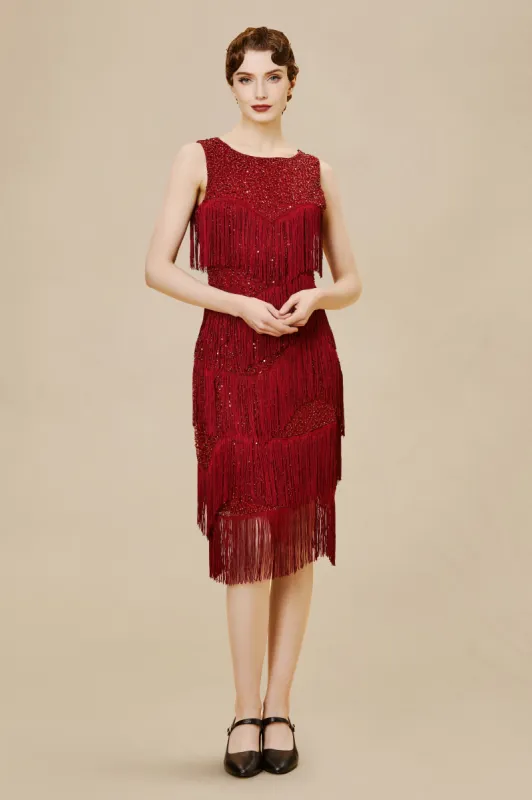 Shimmer Tiered Fringe Bias Hem Dress sold by BABEYOND