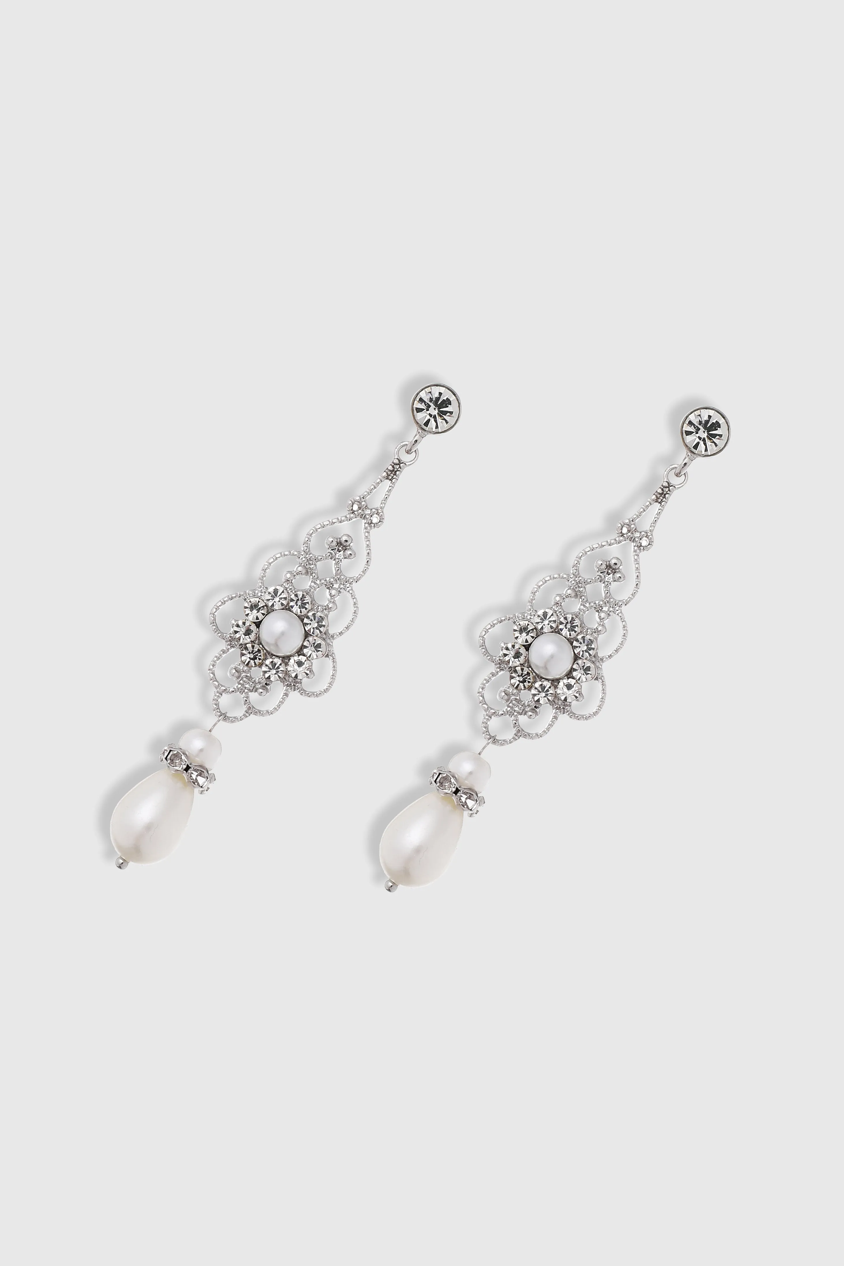 1920s Art Deco Crystal Floral Pearl Earrings sold by BABEYOND product image thumbnail 2