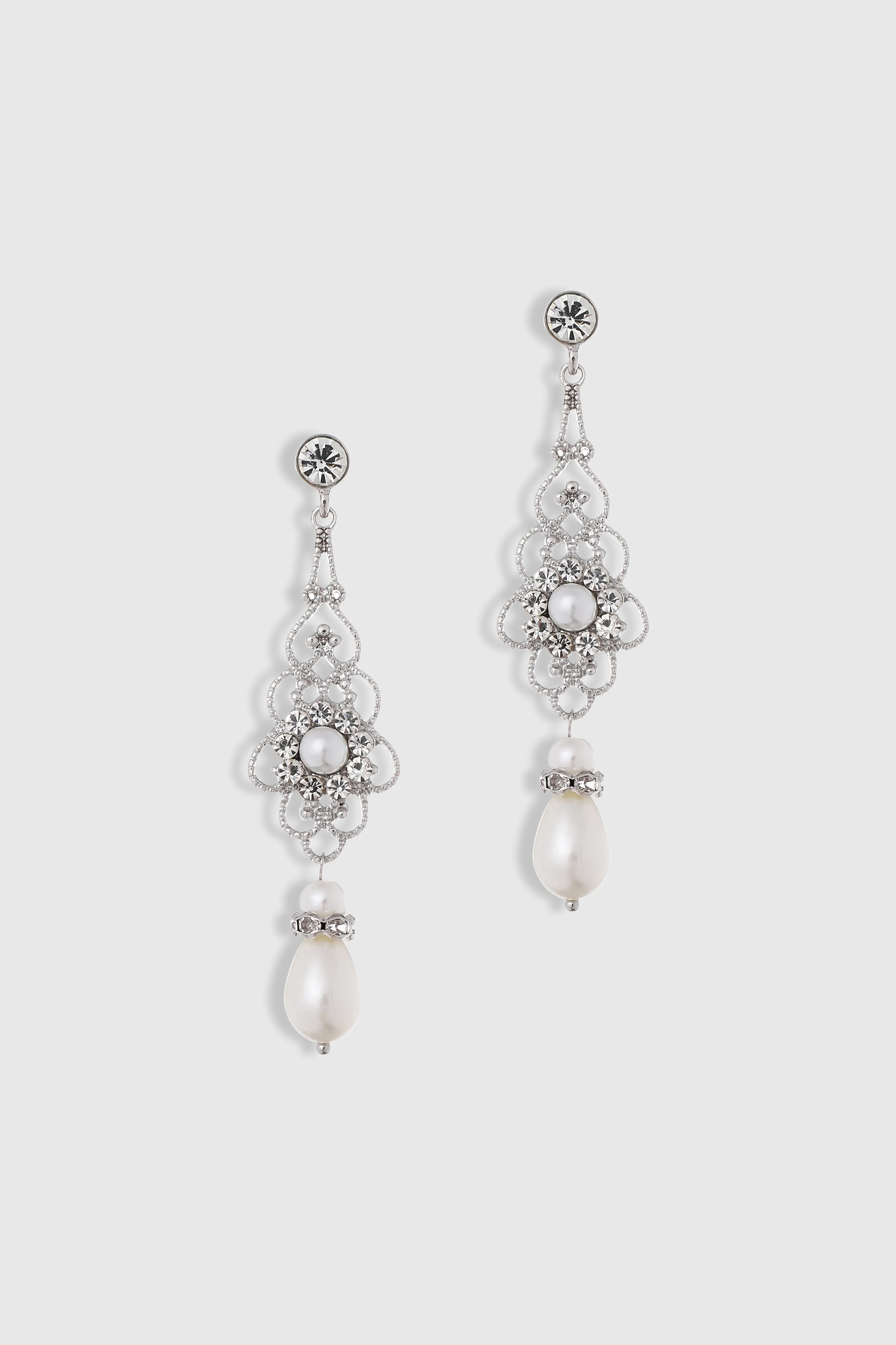 1920s Art Deco Crystal Floral Pearl Earrings sold by BABEYOND