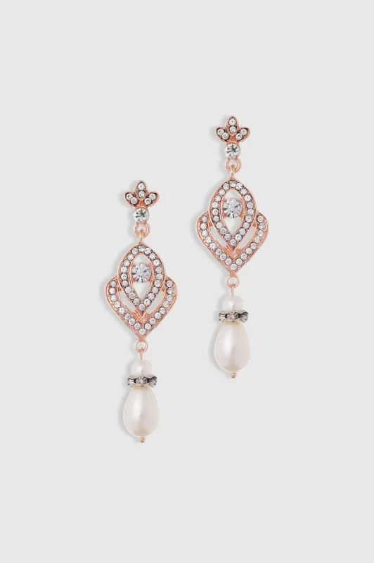 1920s Art Deco Crystal Pearl Drop Earrings sold by BABEYOND