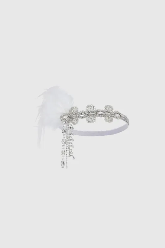 1920s Crystal Beaded Feather Headband sold by BABEYOND