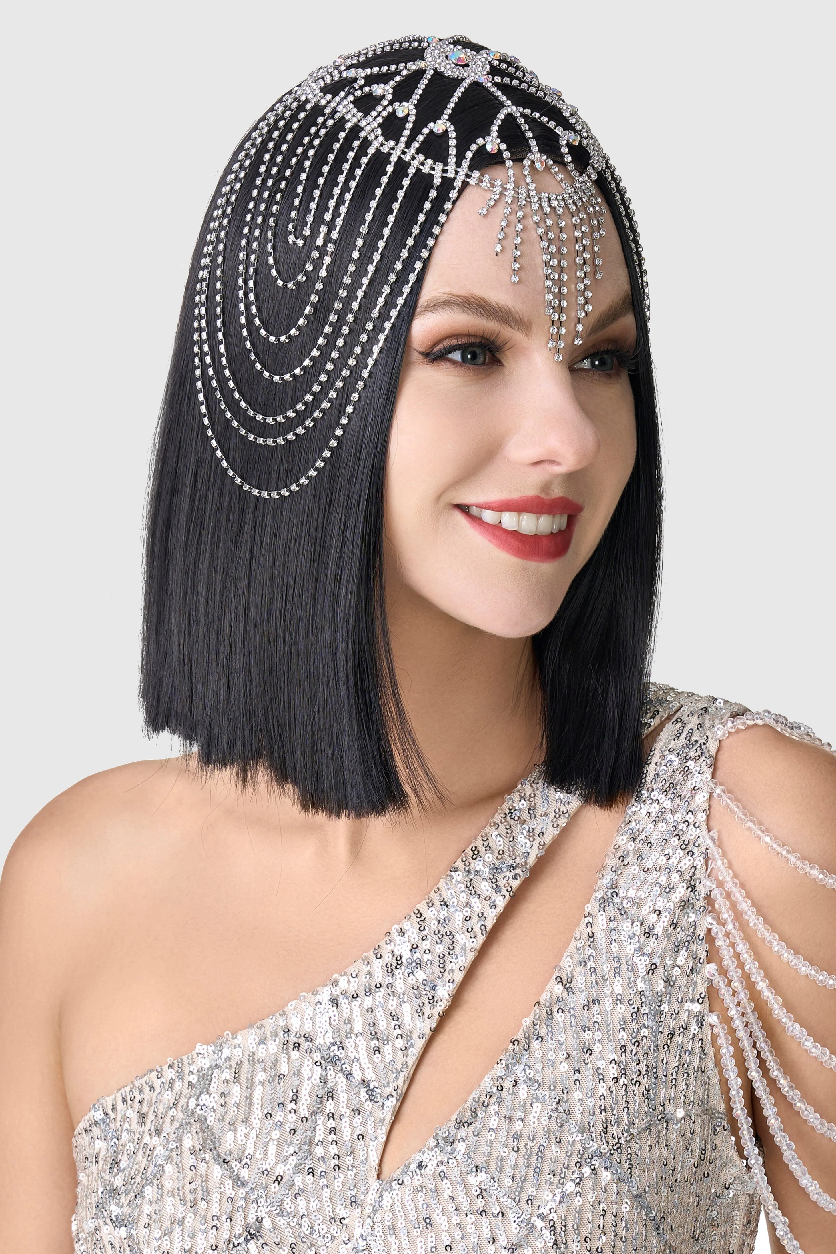 1920s Rhinestone Chain Cage Headpiece sold by BABEYOND product image thumbnail 5