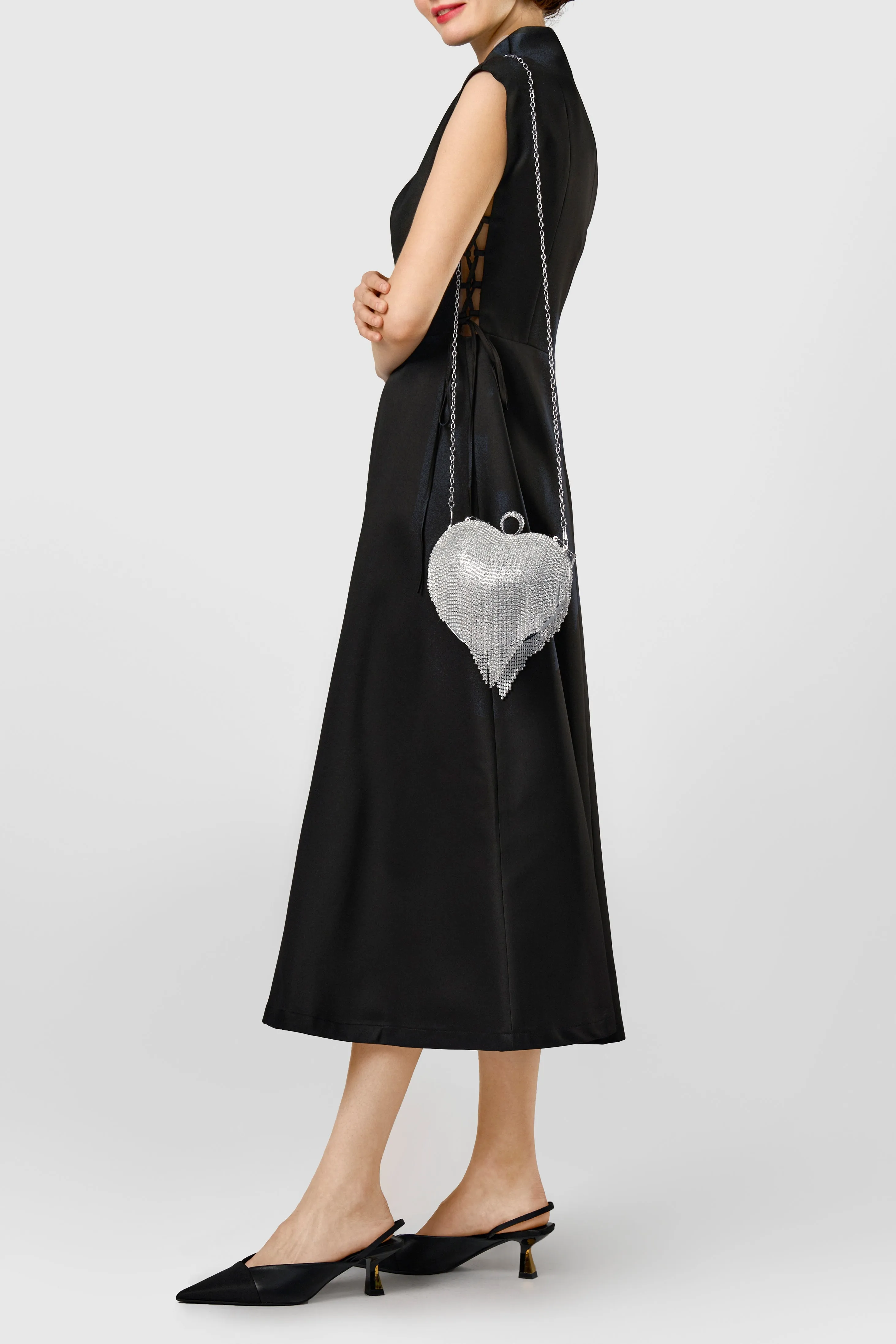 1920s Heart Shape Rhinestone Tassel Bag sold by BABEYOND product image thumbnail 4