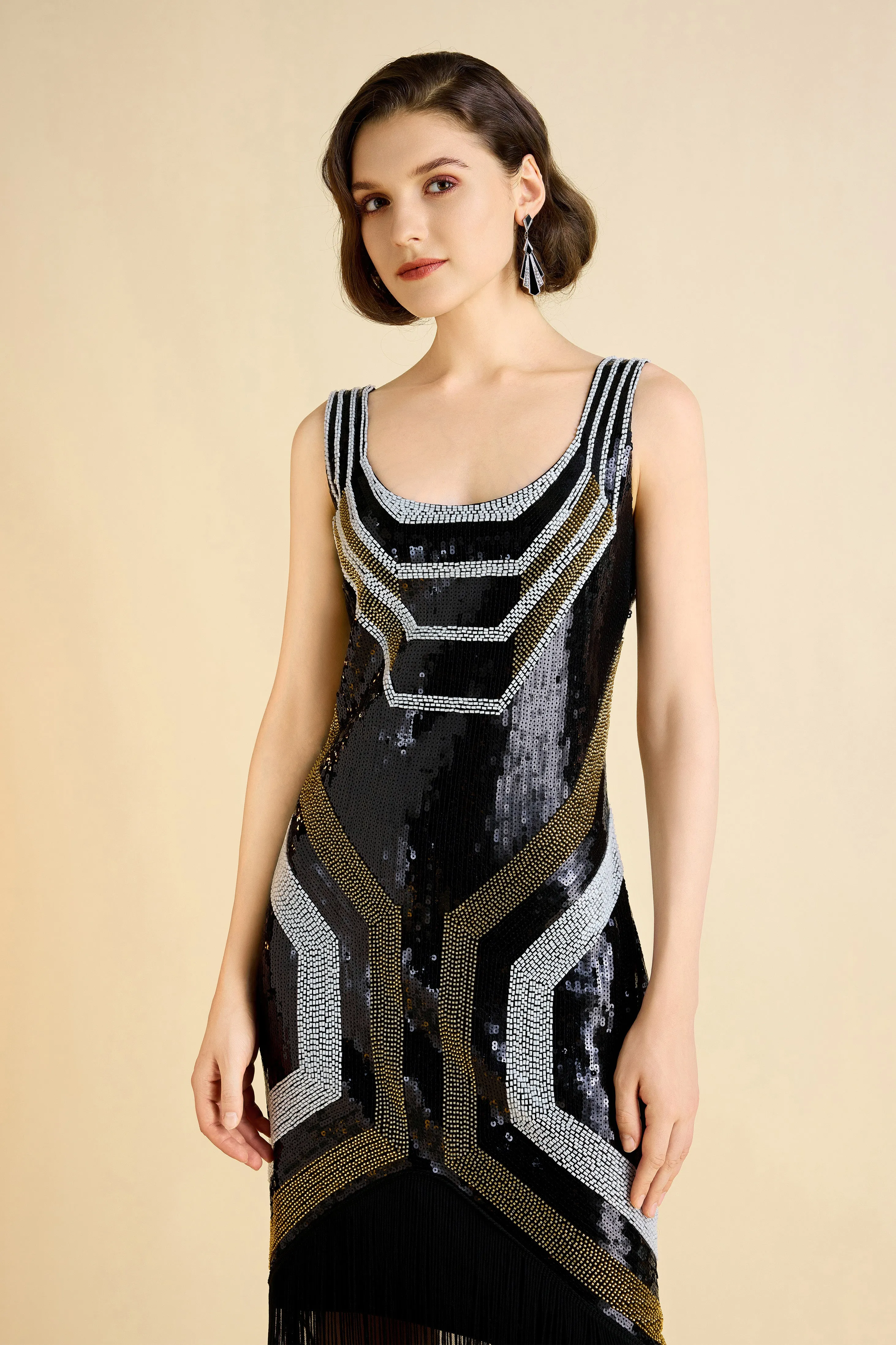 Art Deco Geometric Sequin Beaded Flapper Dress sold by BABEYOND product image thumbnail 4