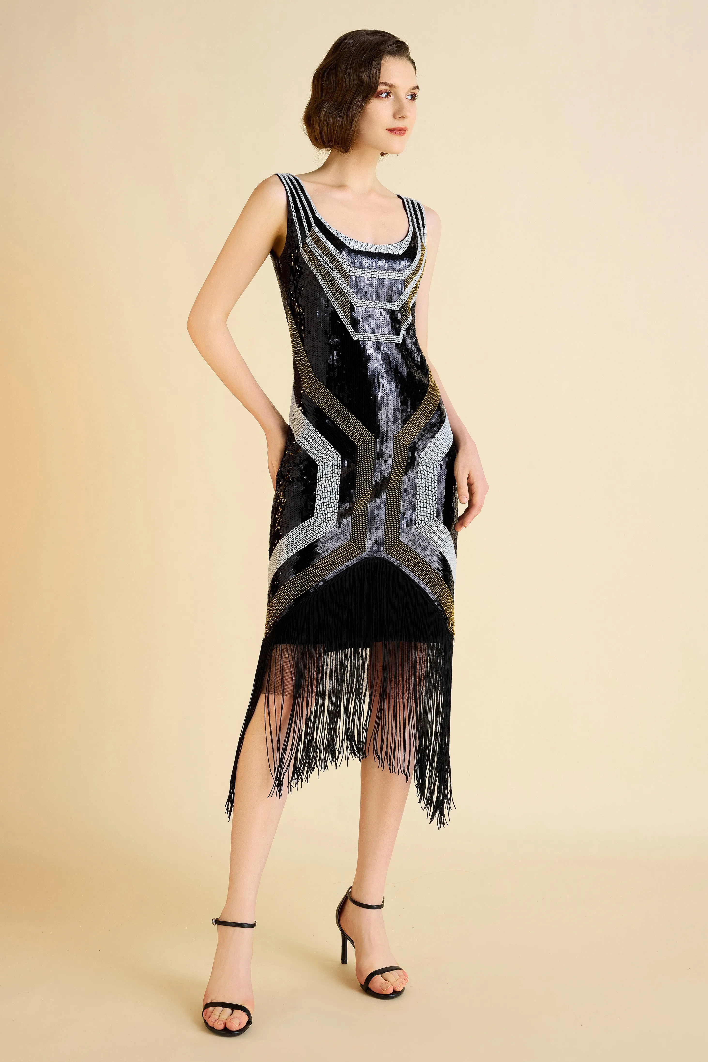 Art Deco Geometric Sequin Beaded Flapper Dress sold by BABEYOND product image thumbnail 3