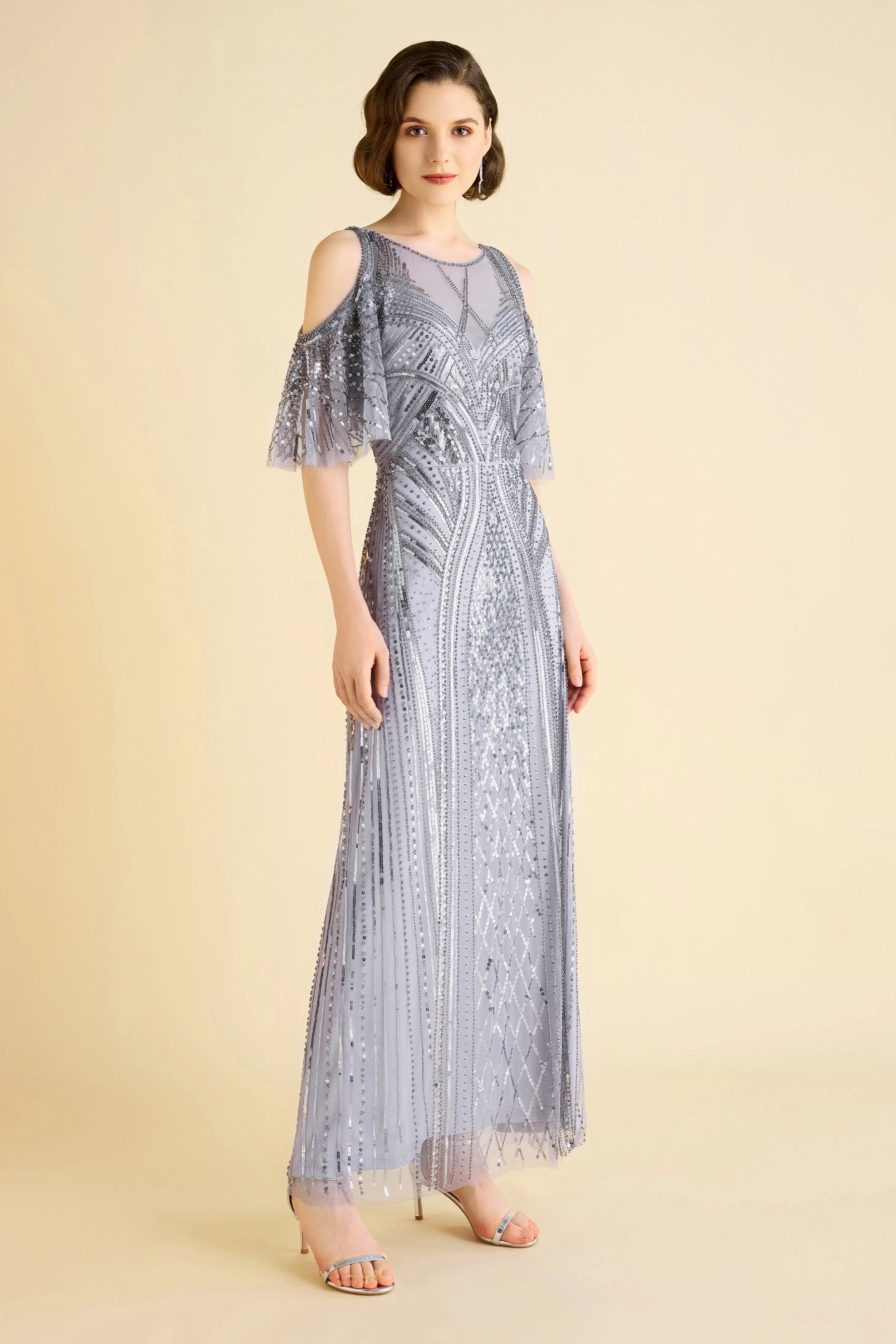 Glamorous Cold-Shoulder Beaded Evening Gown sold by BABEYOND product image thumbnail 3