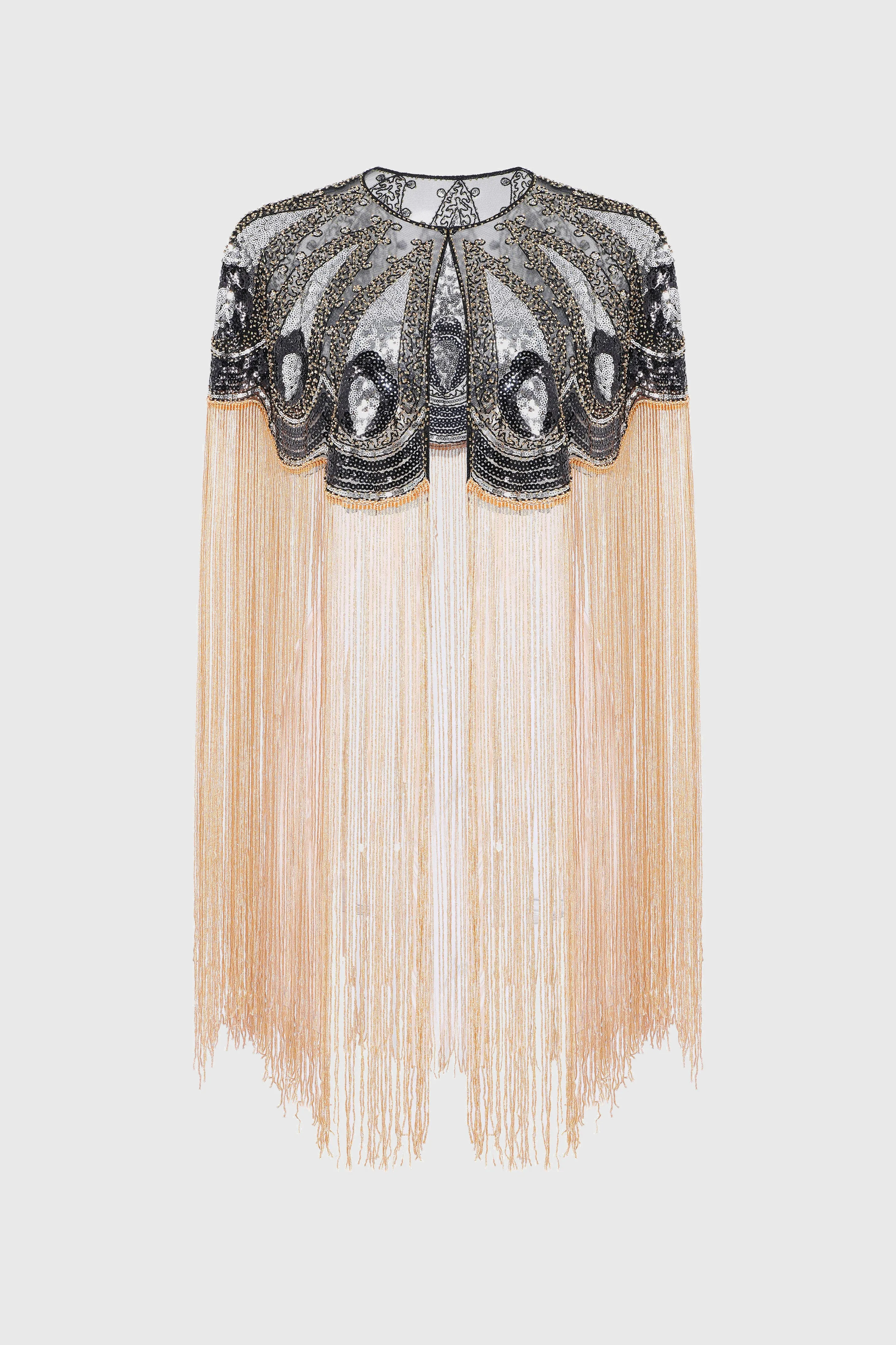 Eye-catching Sequin Fringe Flapper Shawl sold by BABEYOND