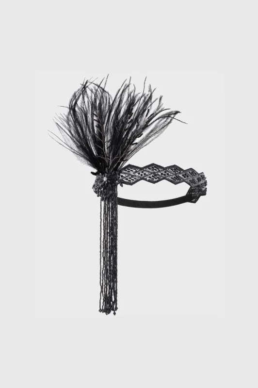Dangling Rhinestone Feather Headband sold by BABEYOND