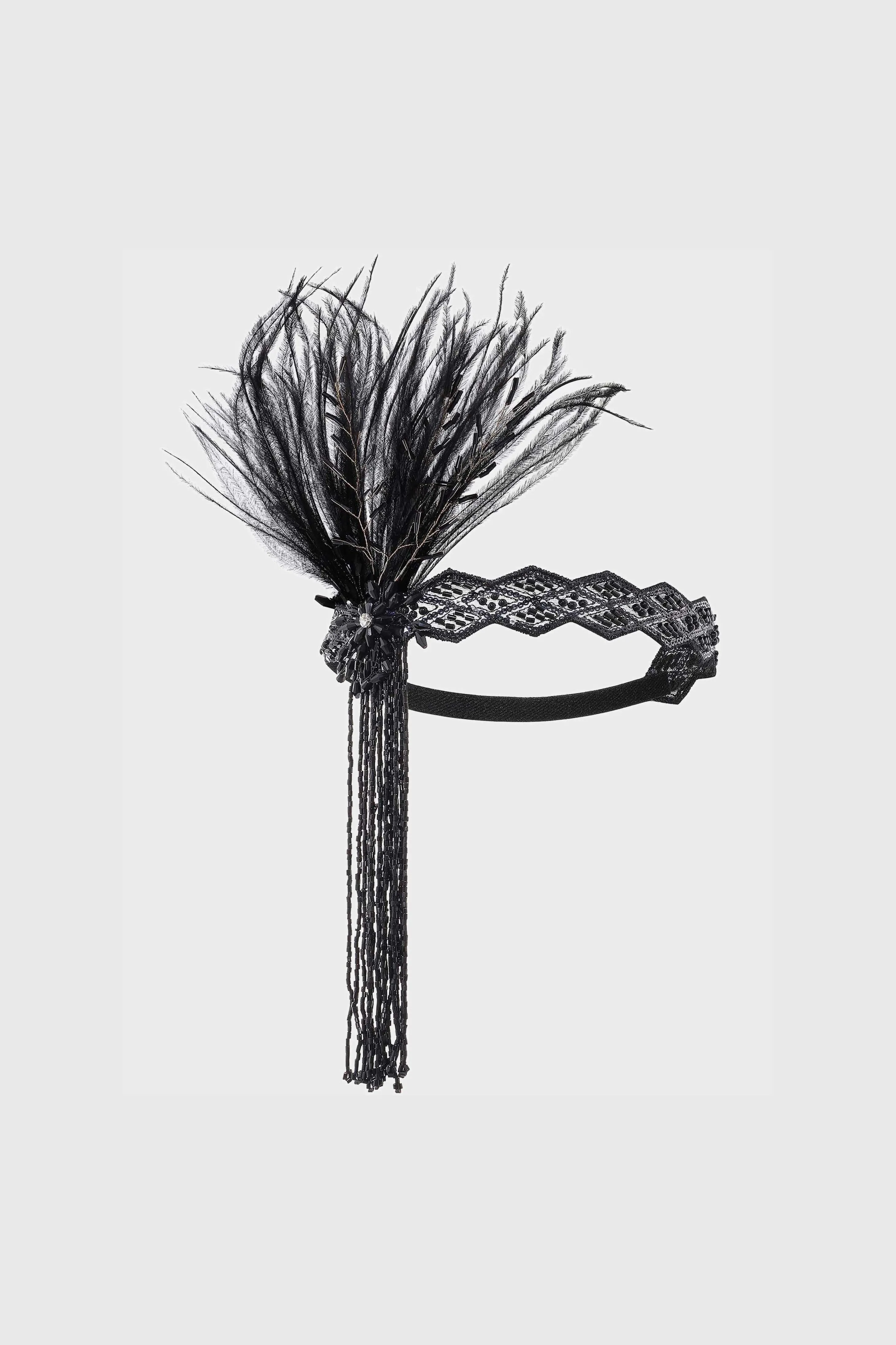Dangling Rhinestone Feather Headband sold by BABEYOND