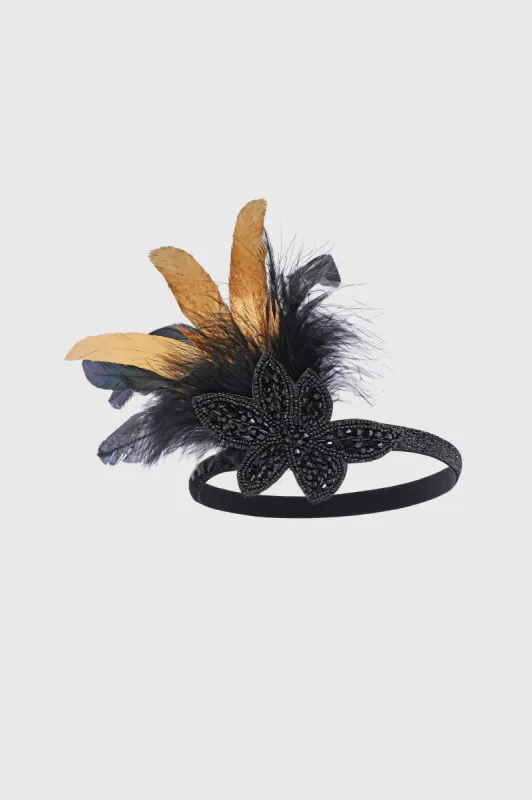 Elegant Two-Toned Beaded Feather Headband sold by BABEYOND