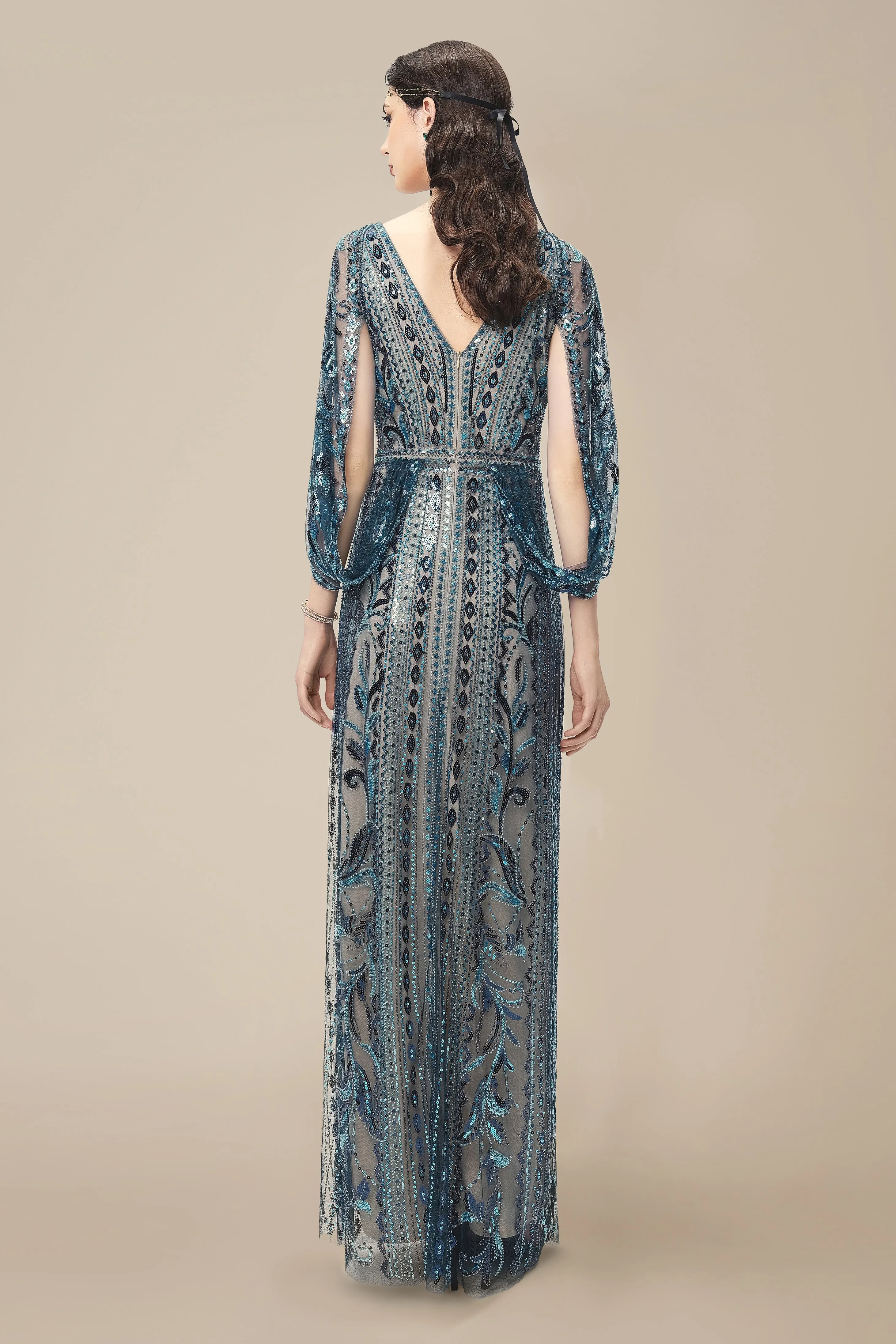 Glittering Sheer-Sleeve Sequined Evening Gown sold by BABEYOND product image thumbnail 2