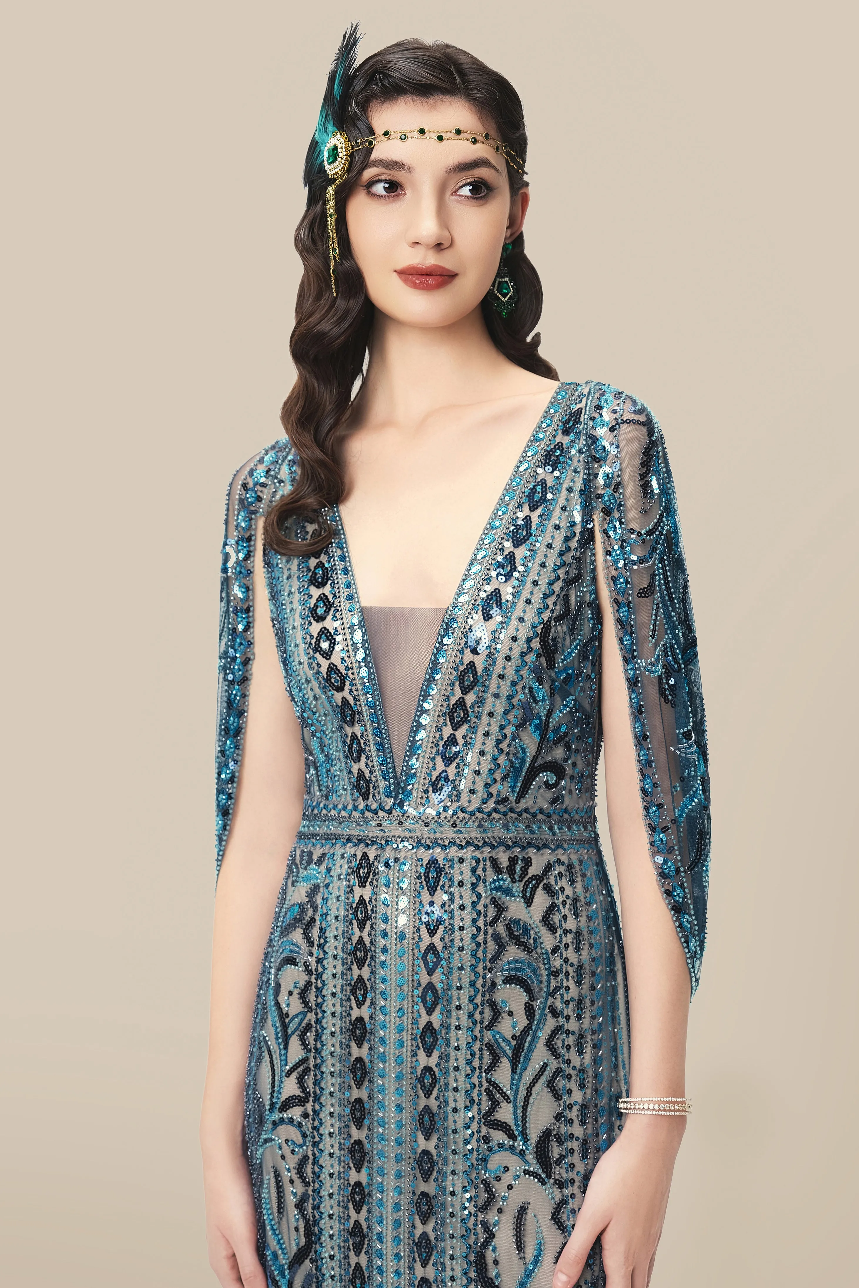Glittering Sheer-Sleeve Sequined Evening Gown sold by BABEYOND product image thumbnail 4