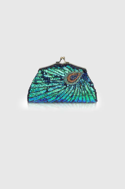 Sparkly Beaded Peacock Clutch Purse sold by BABEYOND