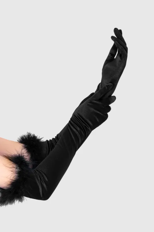 21.6" Long Satin Feather Opera Gloves sold by BABEYOND