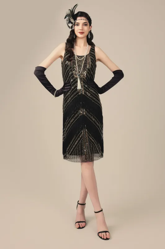 Art Deco Geometric Symmetry Beaded Flapper Dress sold by BABEYOND
