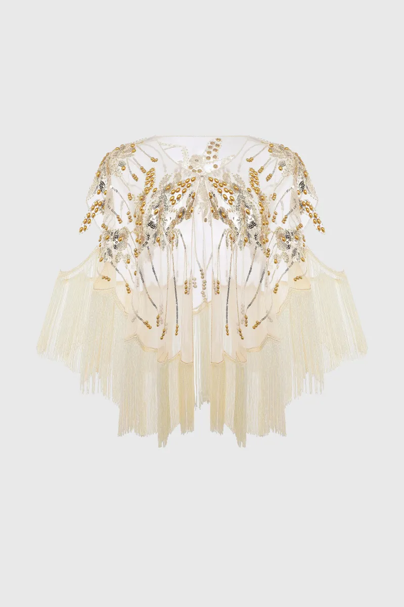 Swaying Fringe Floral Beaded Shawl sold by BABEYOND
