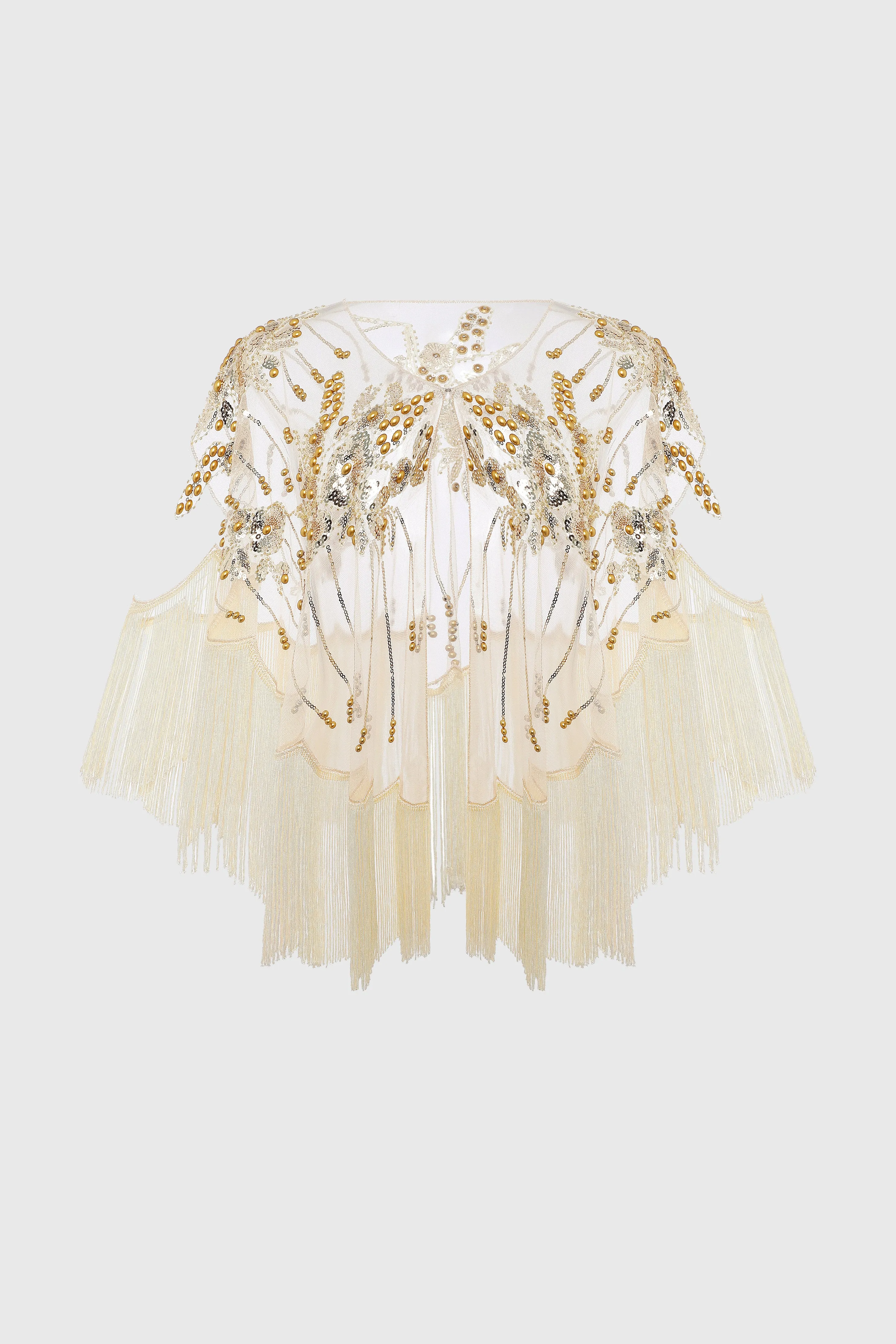 Swaying Fringe Floral Beaded Shawl sold by BABEYOND