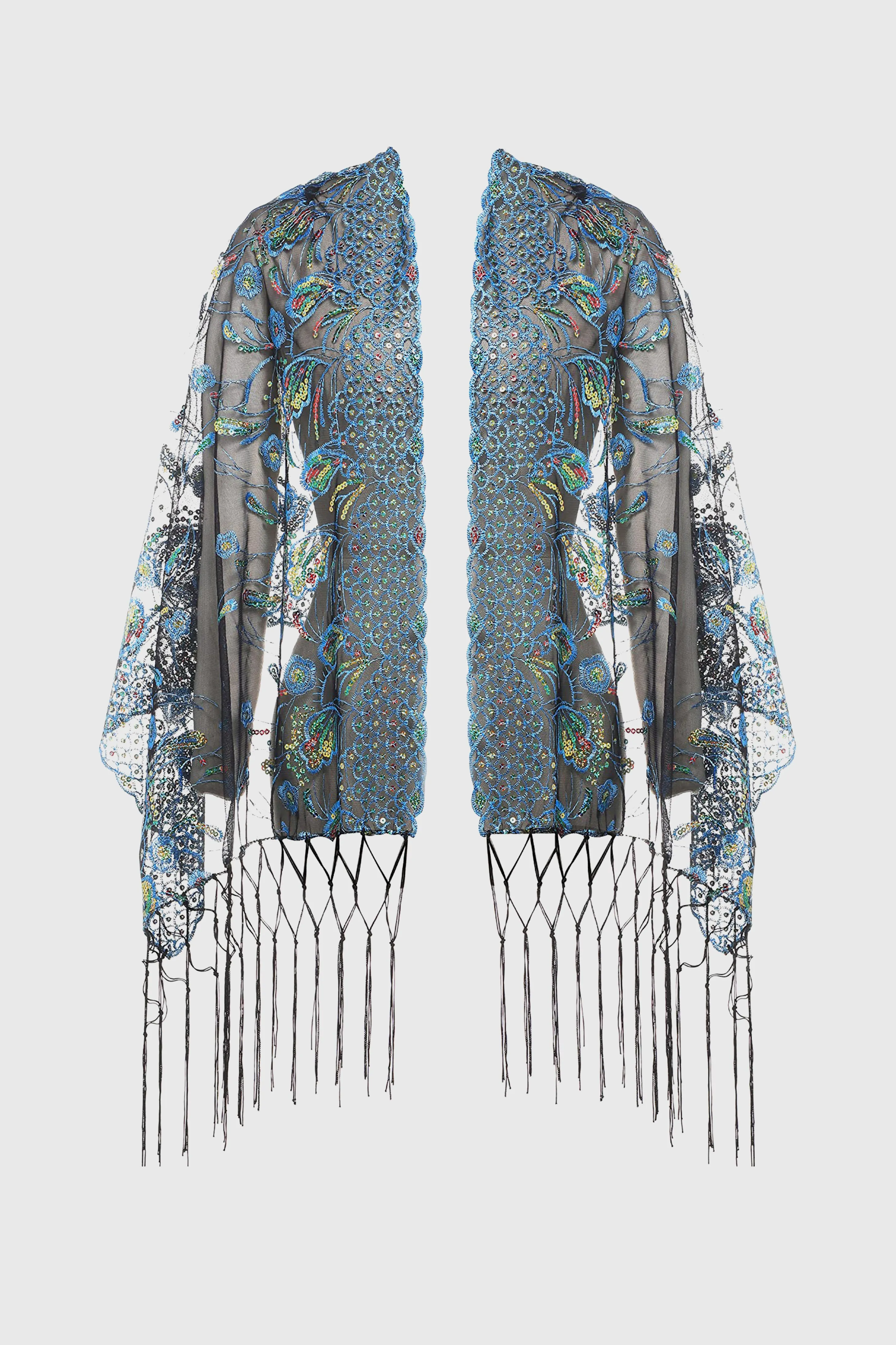 Sequined Peacock Embroidered Shawl sold by BABEYOND