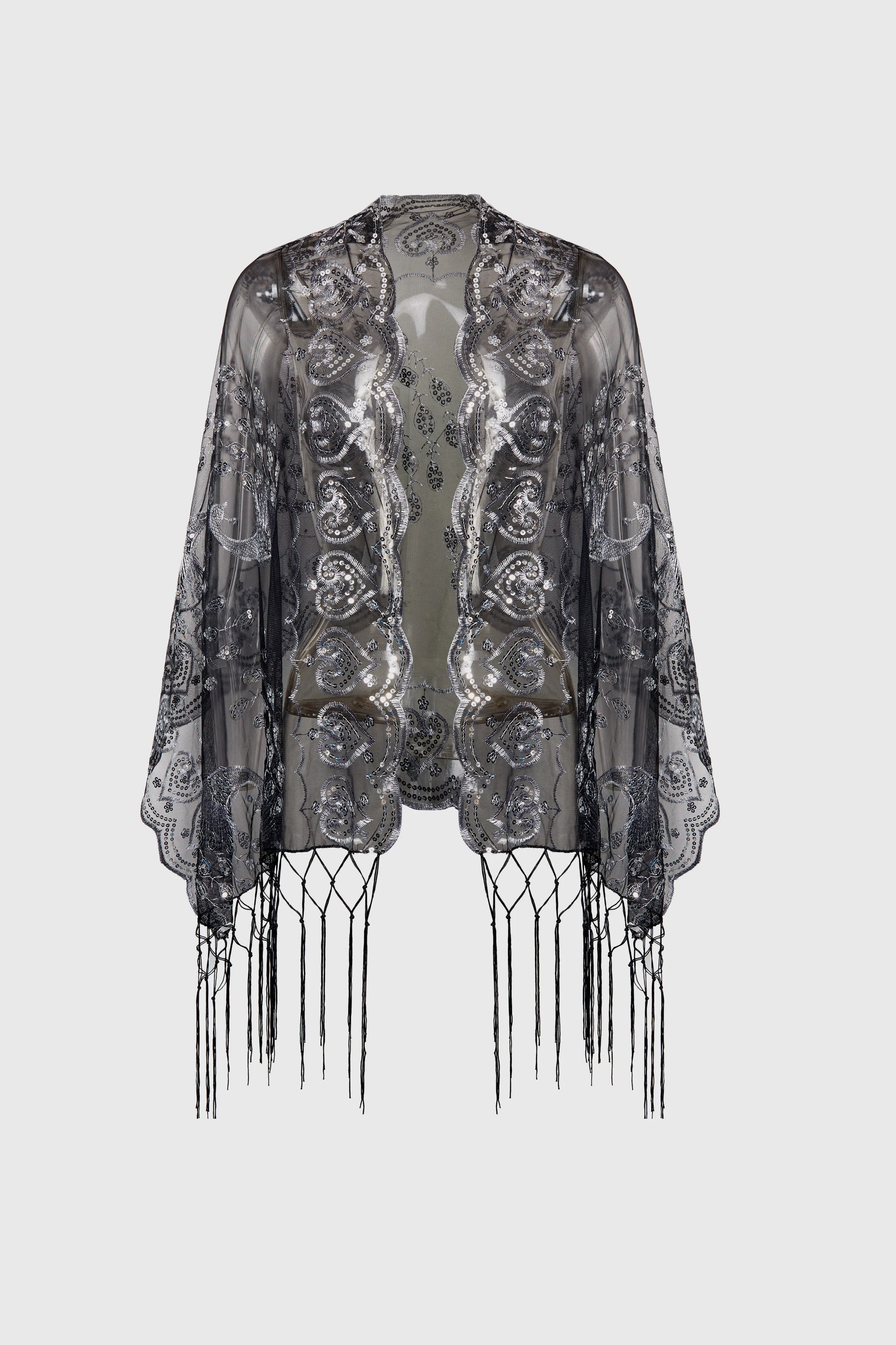 1920s Peacock Sequined Fringed Shawl sold by BABEYOND