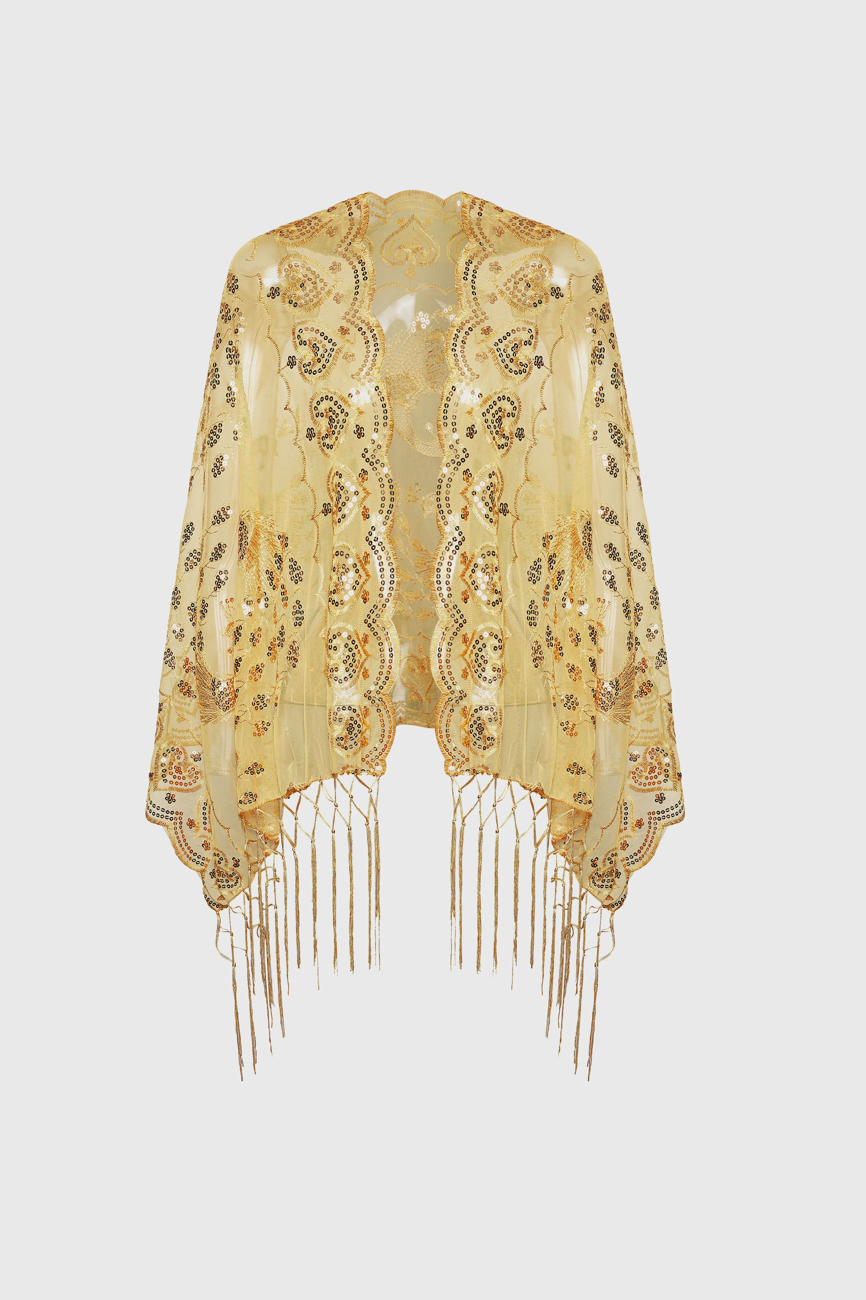 1920s Peacock Sequined Fringed Shawl sold by BABEYOND product image thumbnail 3