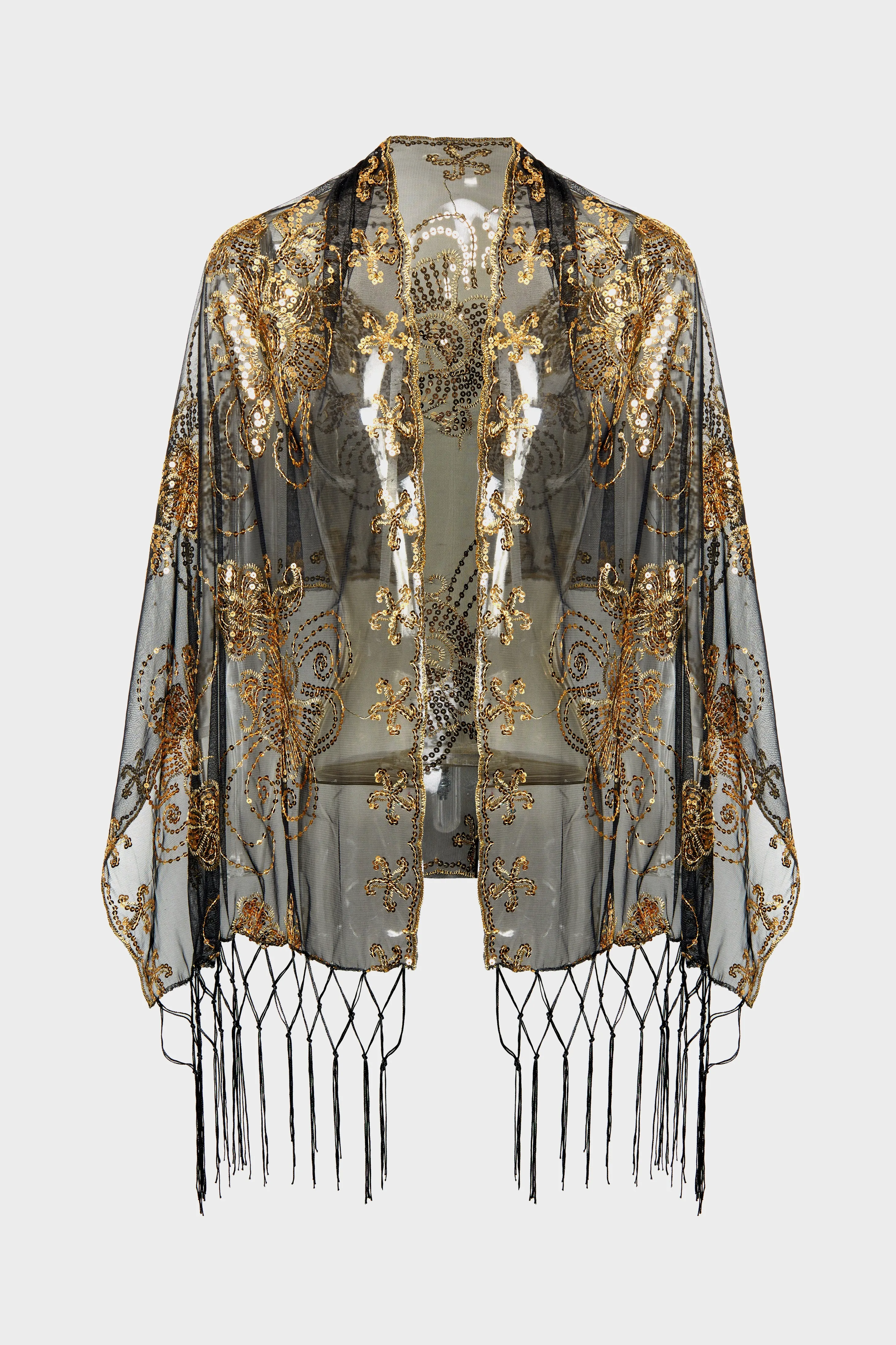 Radiant Beaded Sequin Floral Shawl sold by BABEYOND