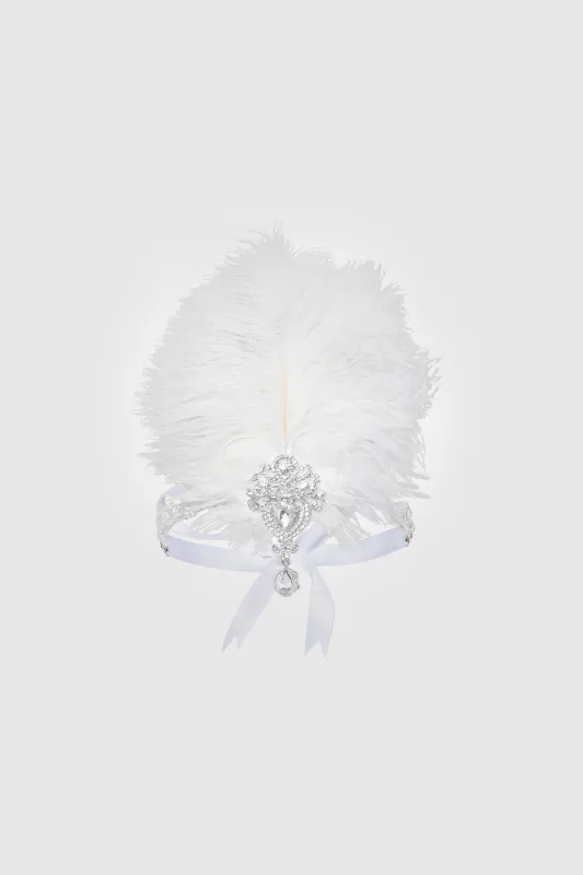 Retro Rhinestone Ostrich Feather Headband sold by BABEYOND