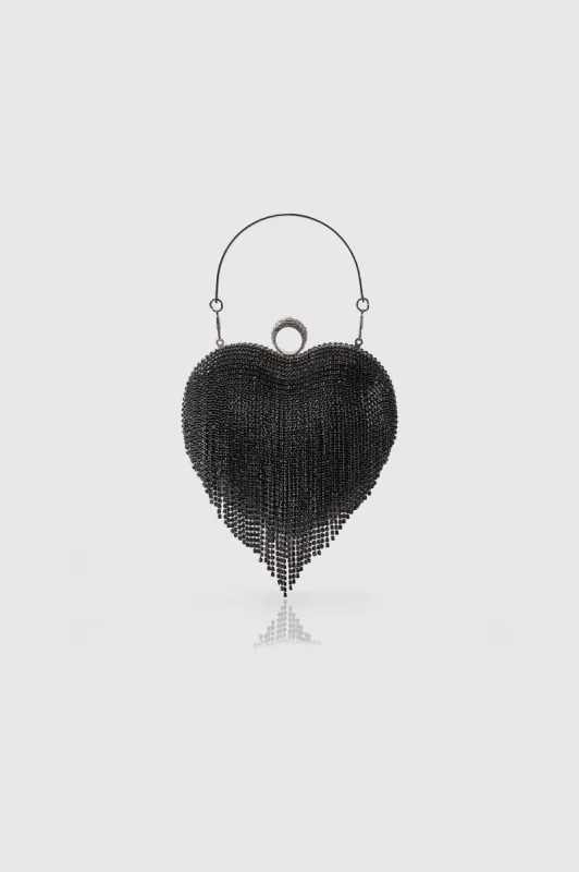 1920s Heart Shape Rhinestone Tassel Clutch sold by BABEYOND