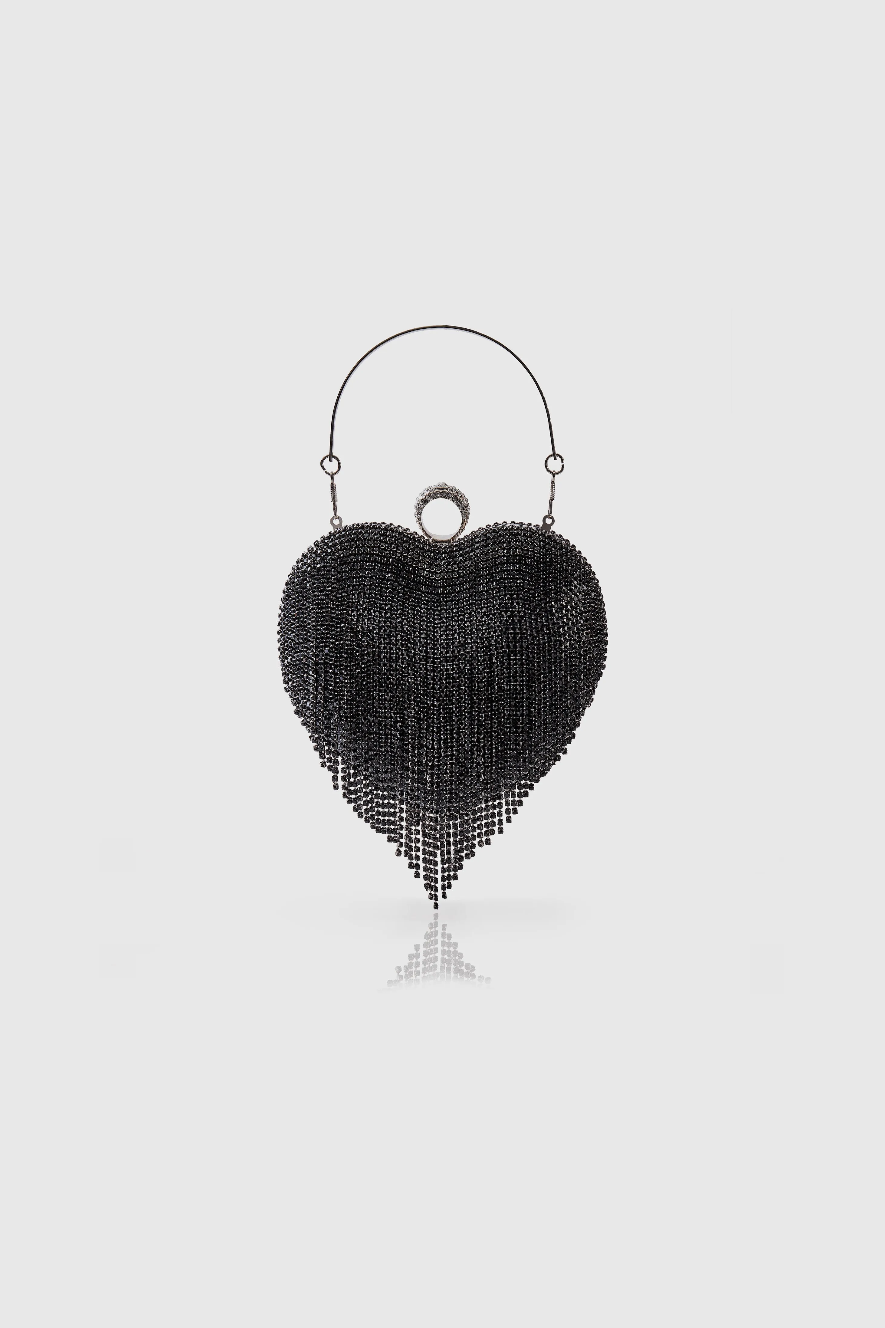 1920s Heart Shape Rhinestone Tassel Clutch sold by BABEYOND
