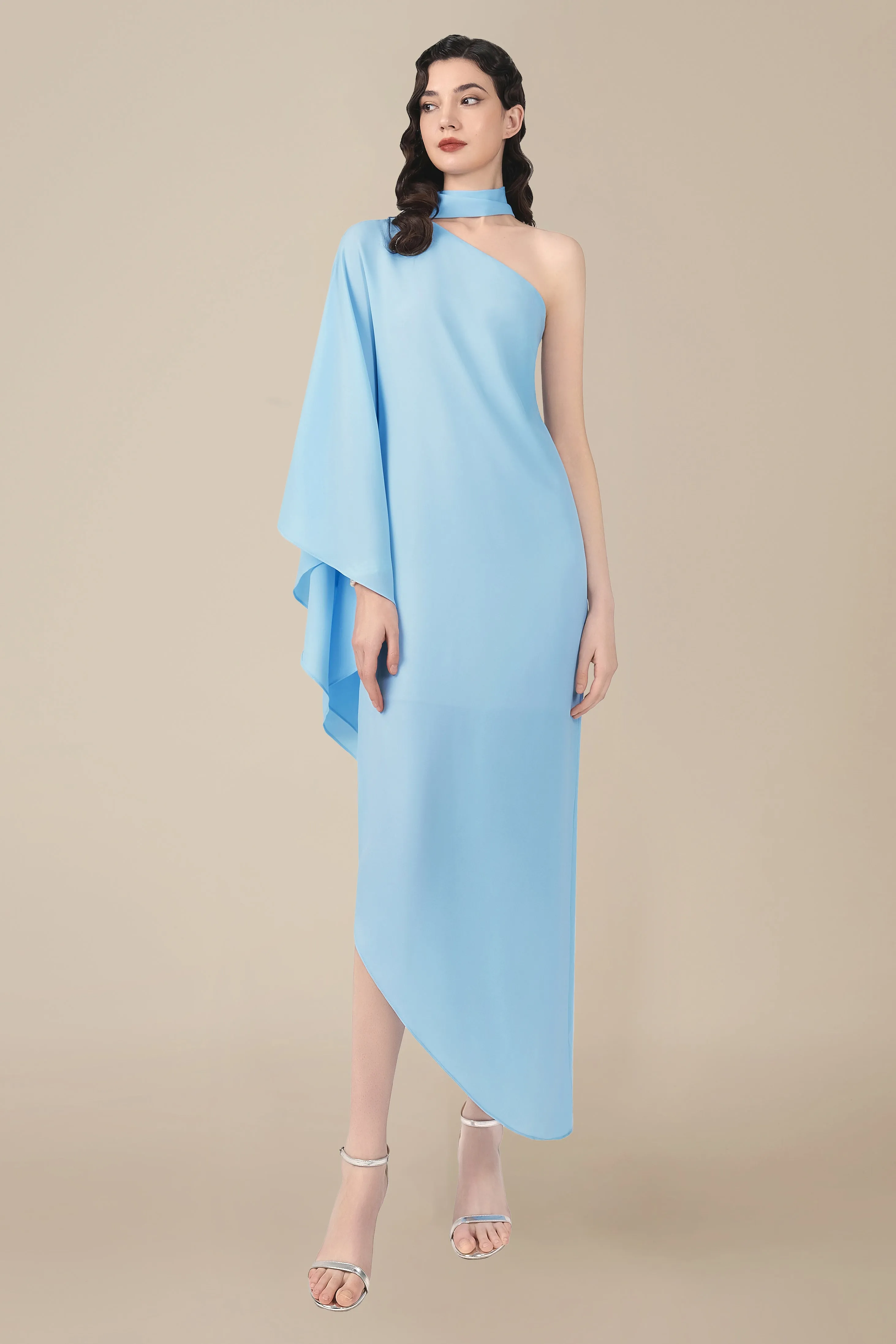 Elegant Asymmetrical One-Shoulder Evening Gown sold by BABEYOND