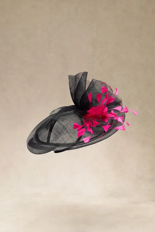 Bold Cerise Floral Half-Veiled Mesh Fascinator sold by BABEYOND
