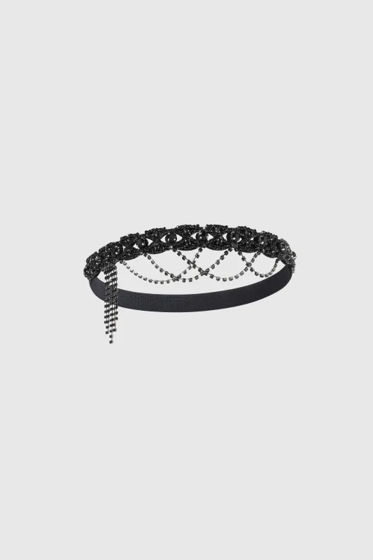 1920s Embellished Rhinestone Dangle Chain Headband sold by BABEYOND