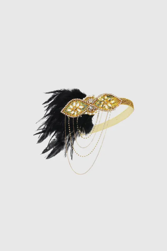 Black Feather Chain Dangle Headband sold by BABEYOND